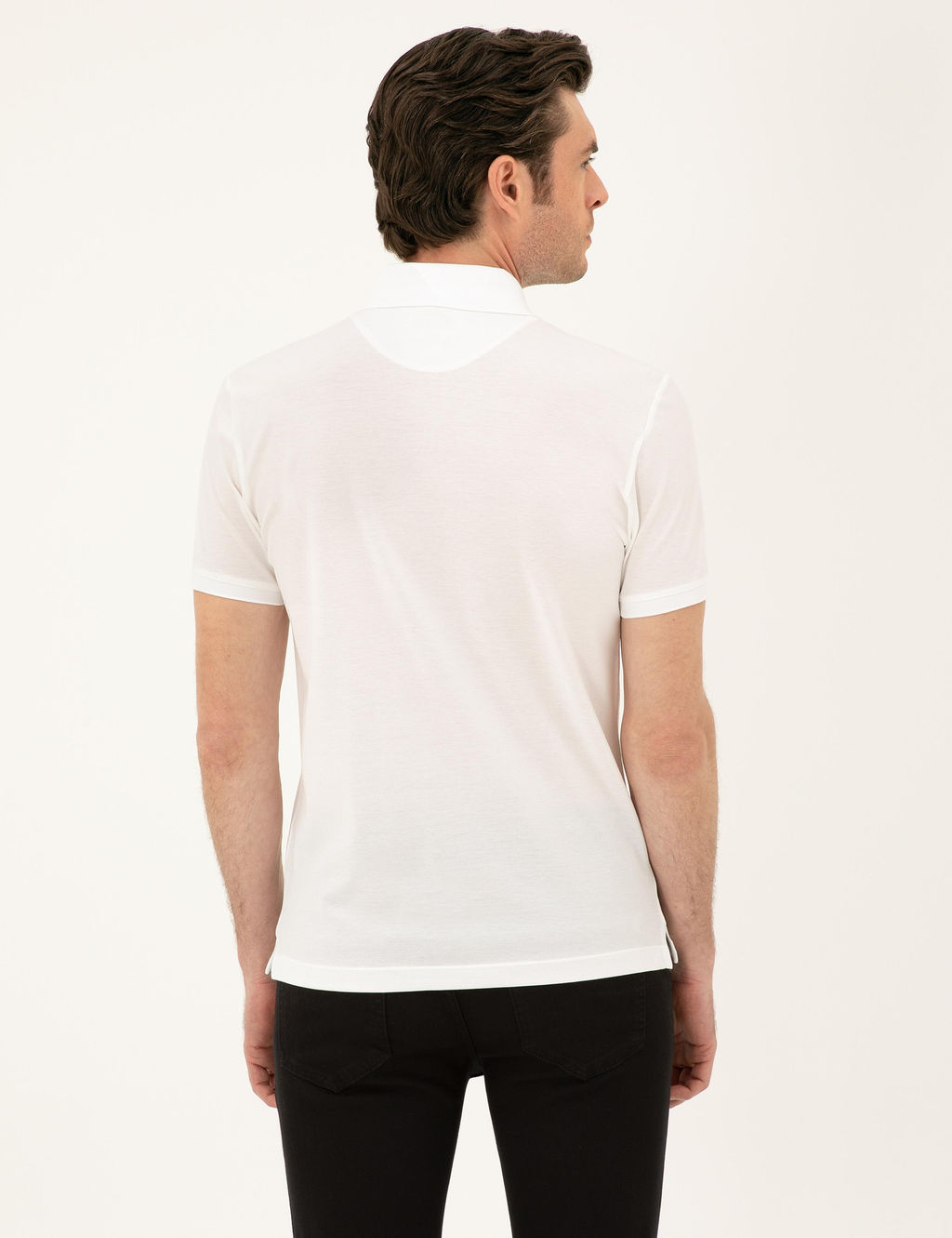 Beyaz Slim Fit Polo Yaka Merserize T-shirt