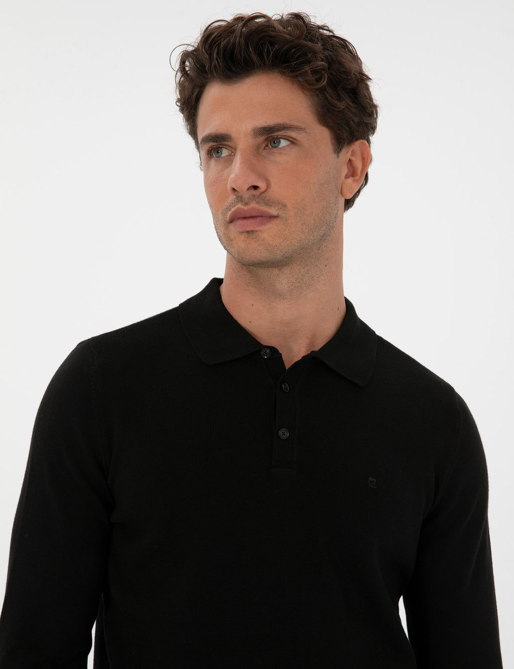 Siyah Slim Fit Polo Yaka Basic Triko Kazak - Pierre cardin фото 2
