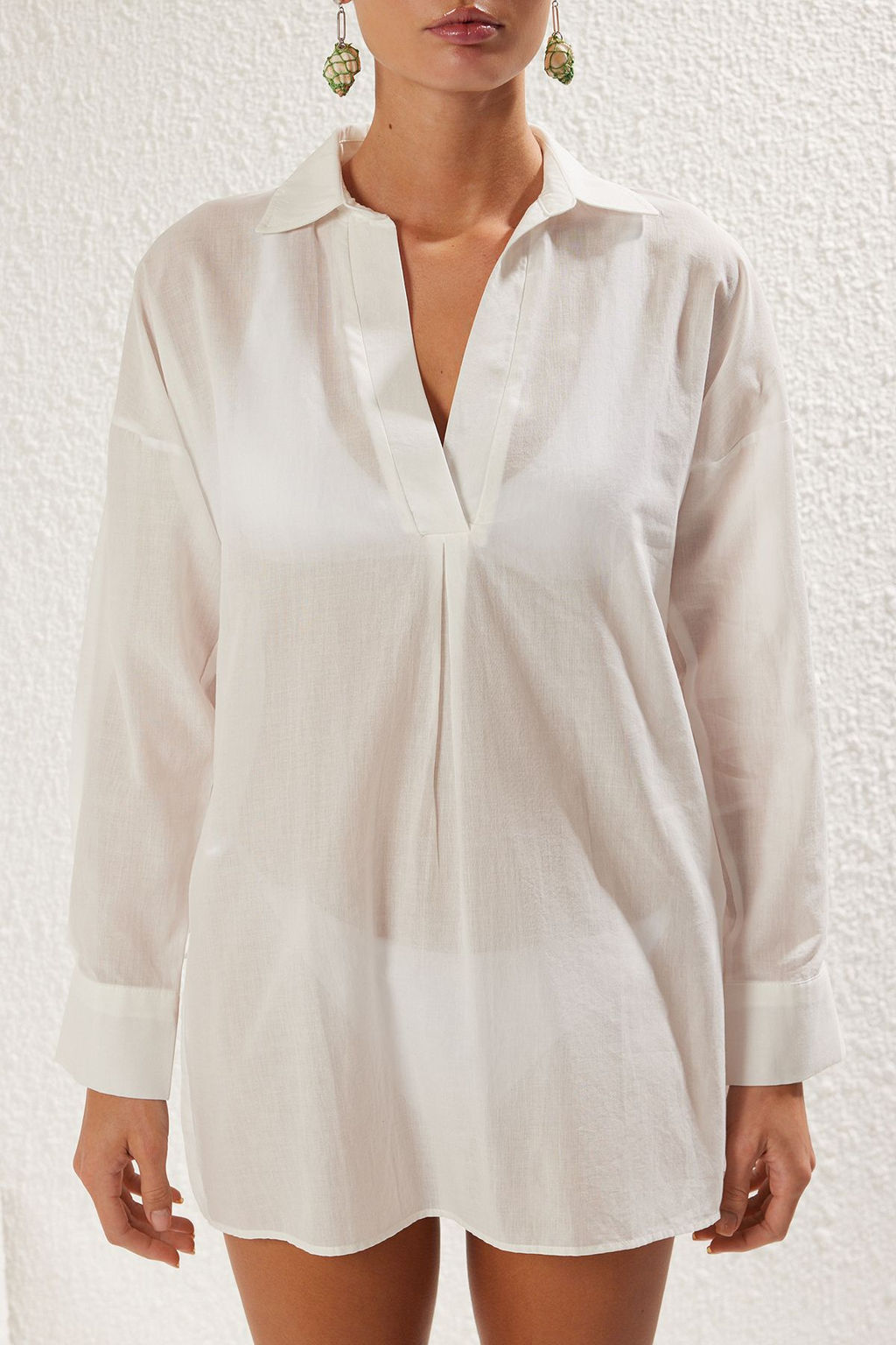 TRENDYOLMILLA Mavi Dokuma %100 Pamuk Baglamal? Plaj Gomlegi TBESS25GO00004 фото 14