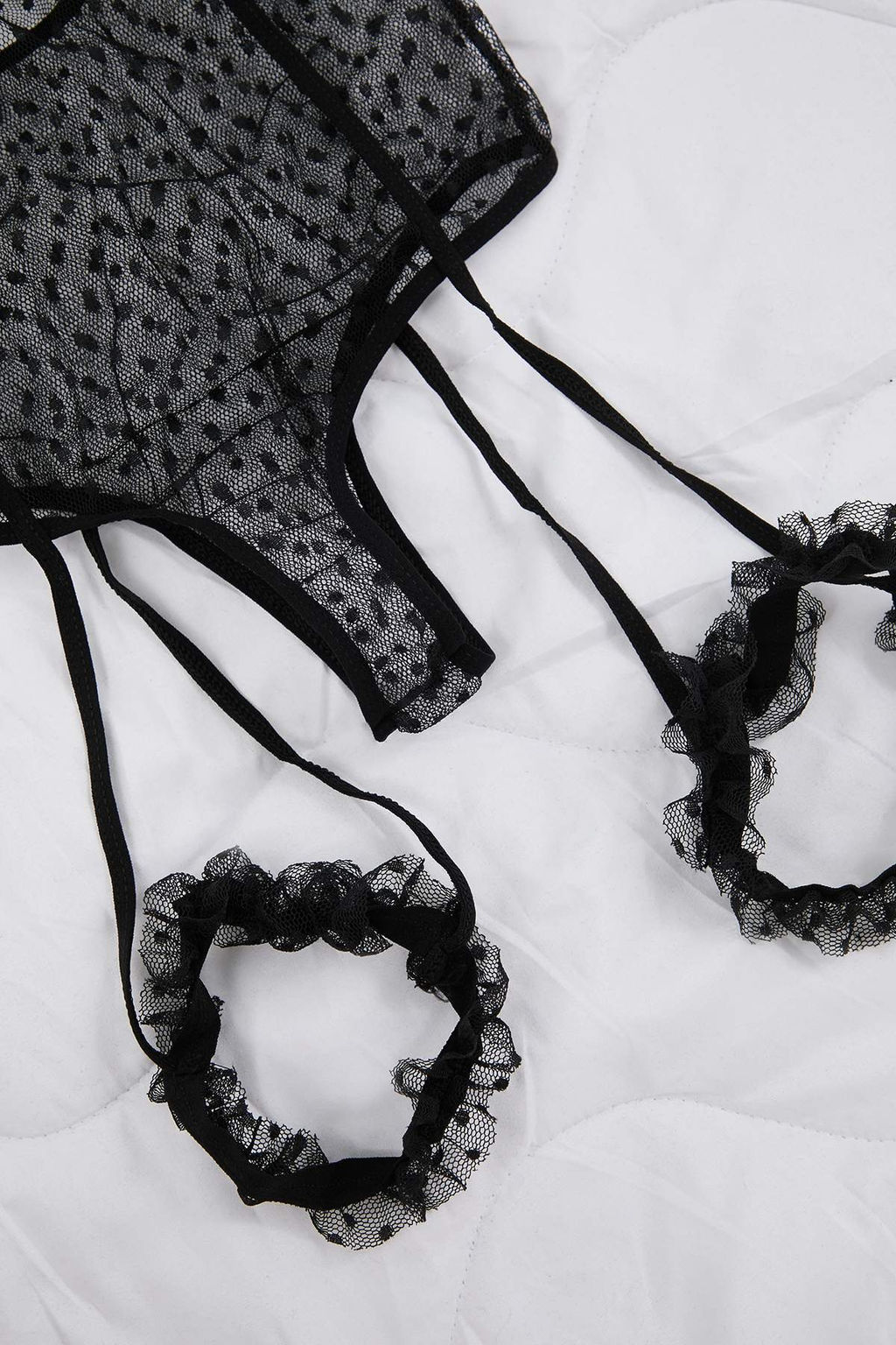 Siyah Tul Puantiyeli Bacak Bantl? Kaps?z Body THMAW26BD00017 - Trendyolmilla фото 7