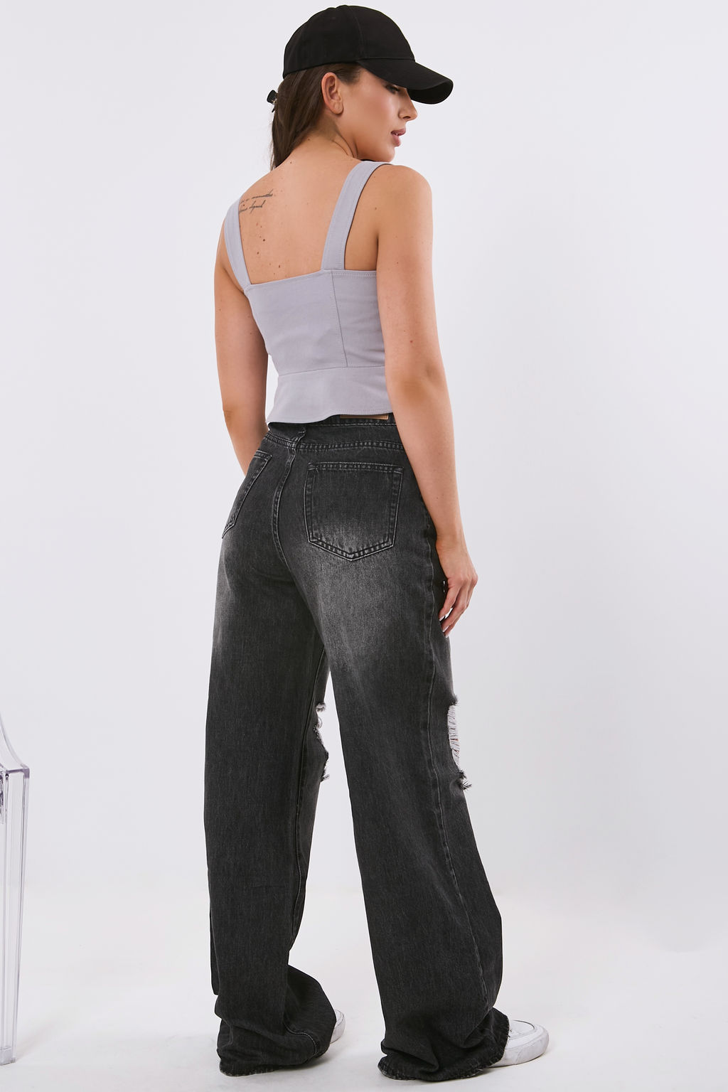 Топ из джинсовой ткани светло-серый