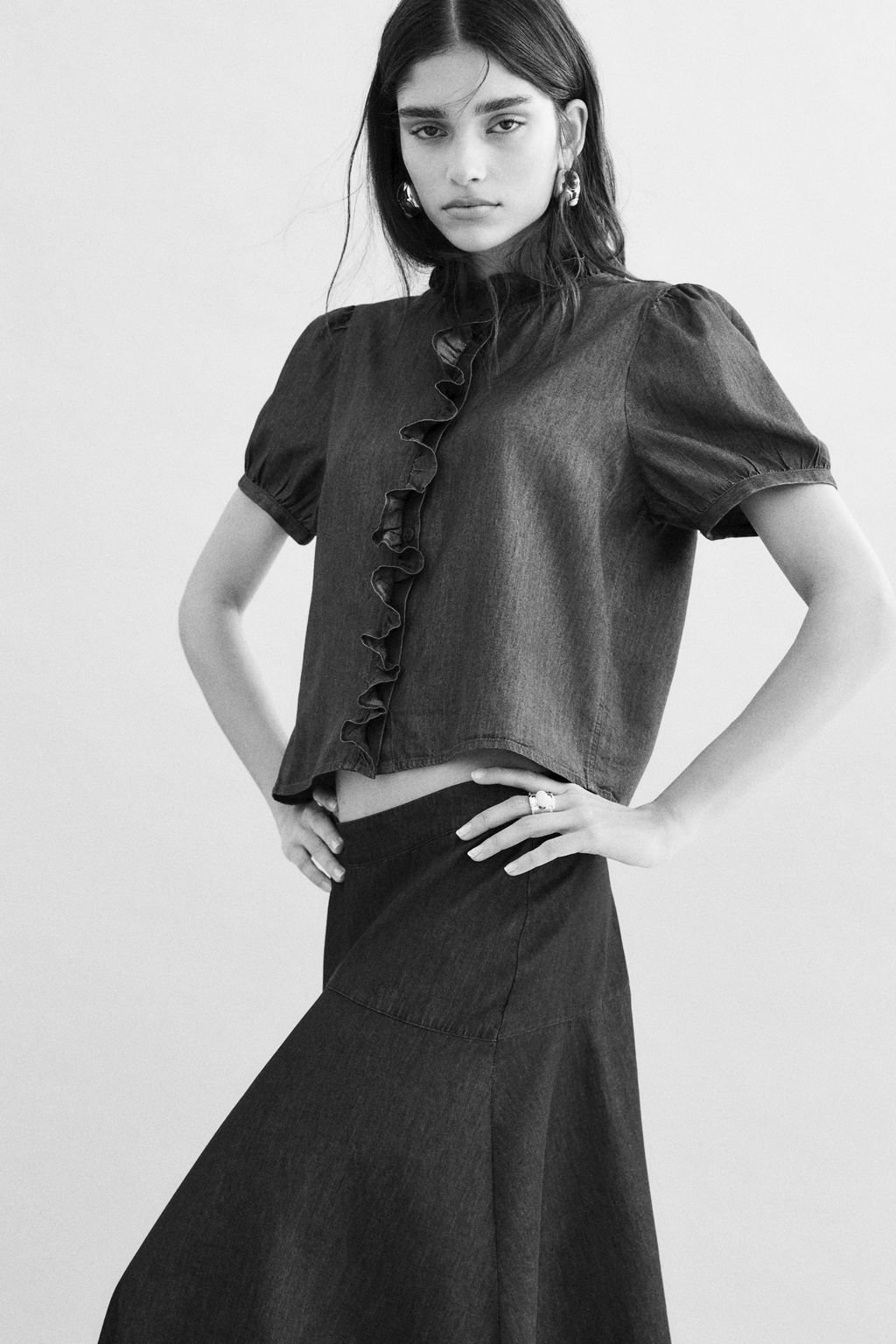 Frill-trimmed denim blouse - H&m фото 3
