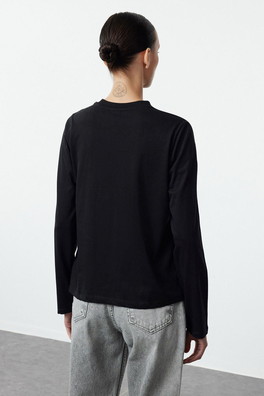 Siyah-Gri 2li Paket %100 Pamuk Bisiklet Yaka Regular/Normal Kesim Orme T-Shirt TWOAW25TS00001