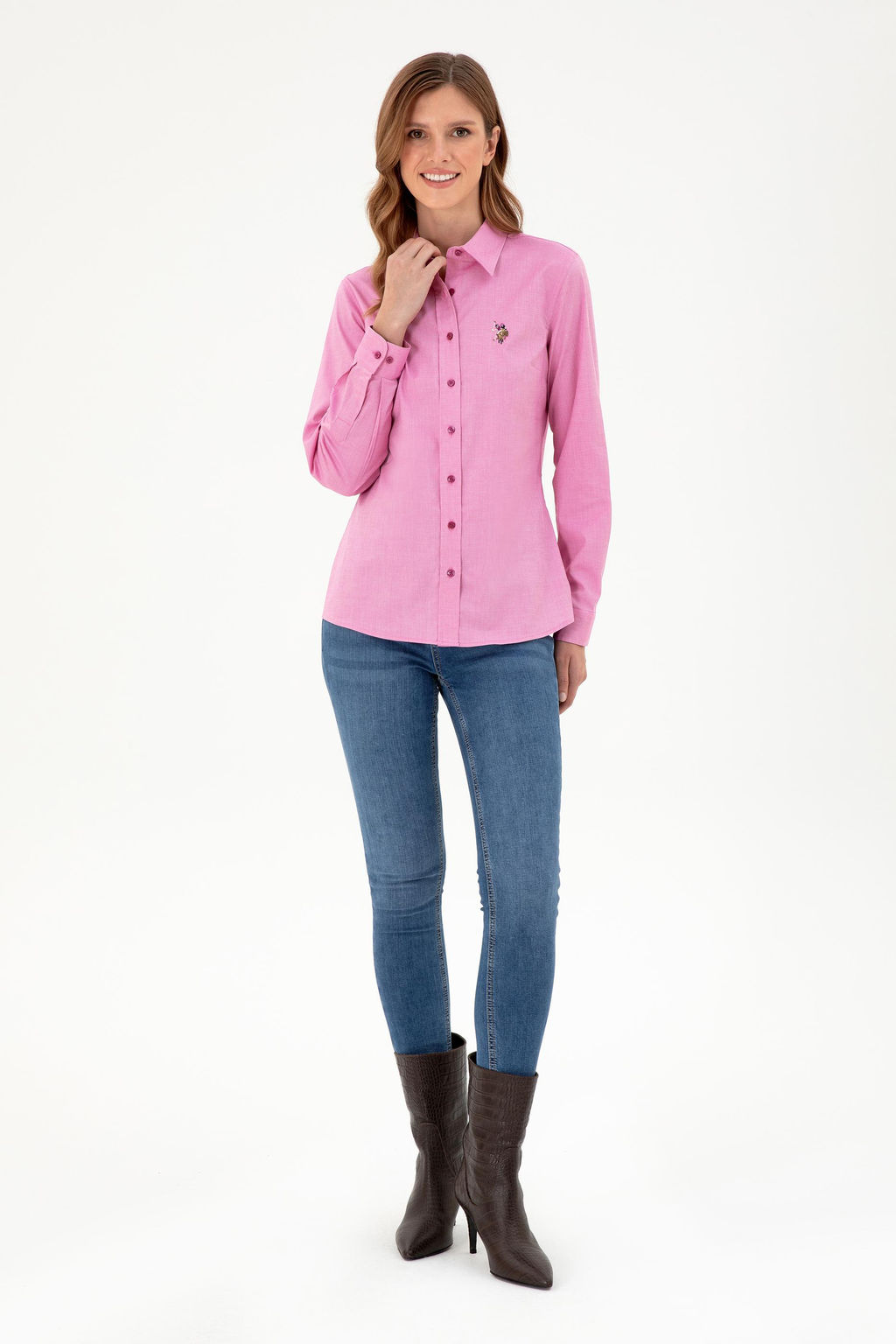 Женская базовая рубашка цвета фуксии с длинным рукавом Неожиданная скидка в корзине - U.s. polo assn фото 4