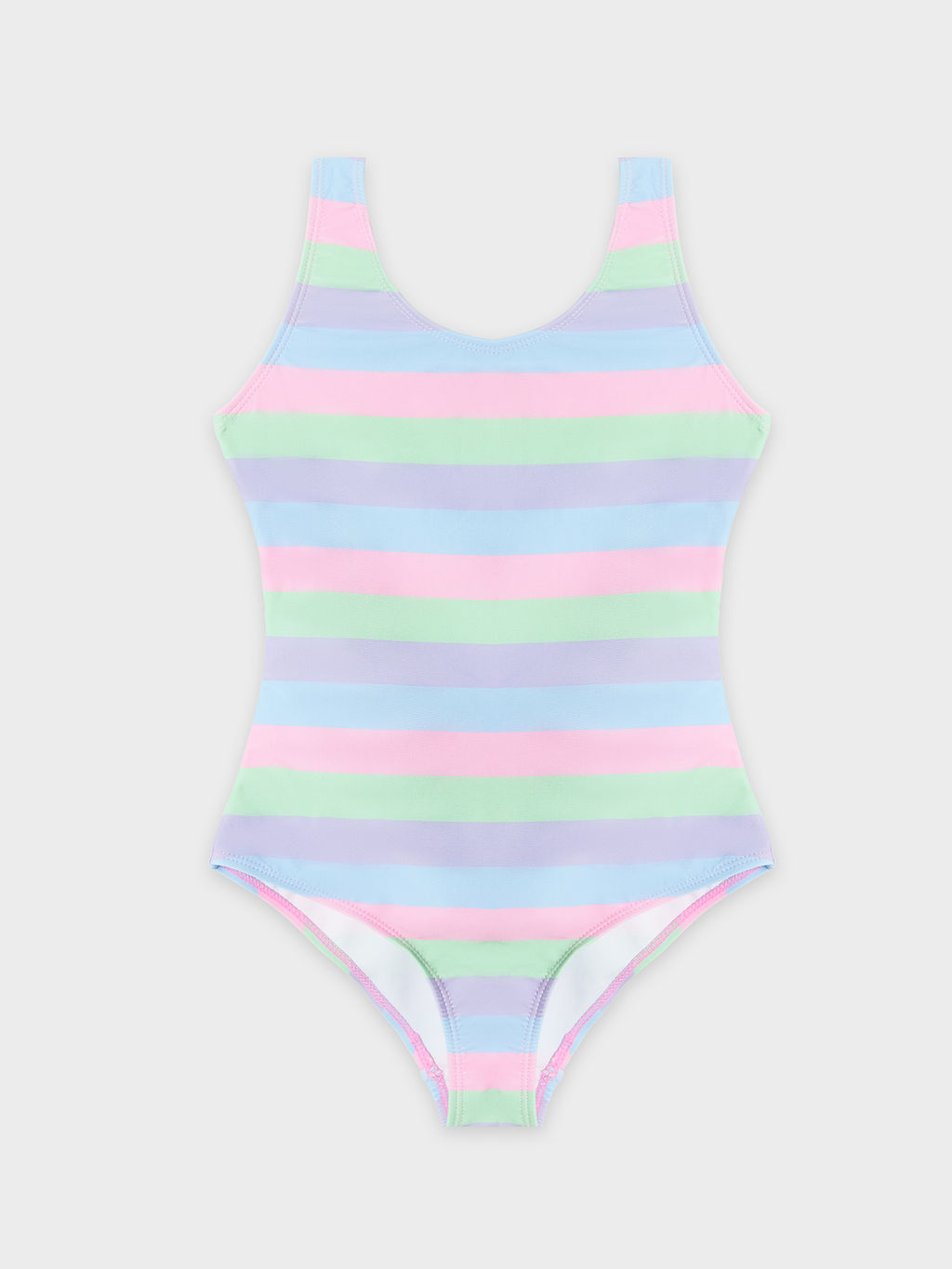 Купальник для девочек в разноцветную горизонтальную полоску