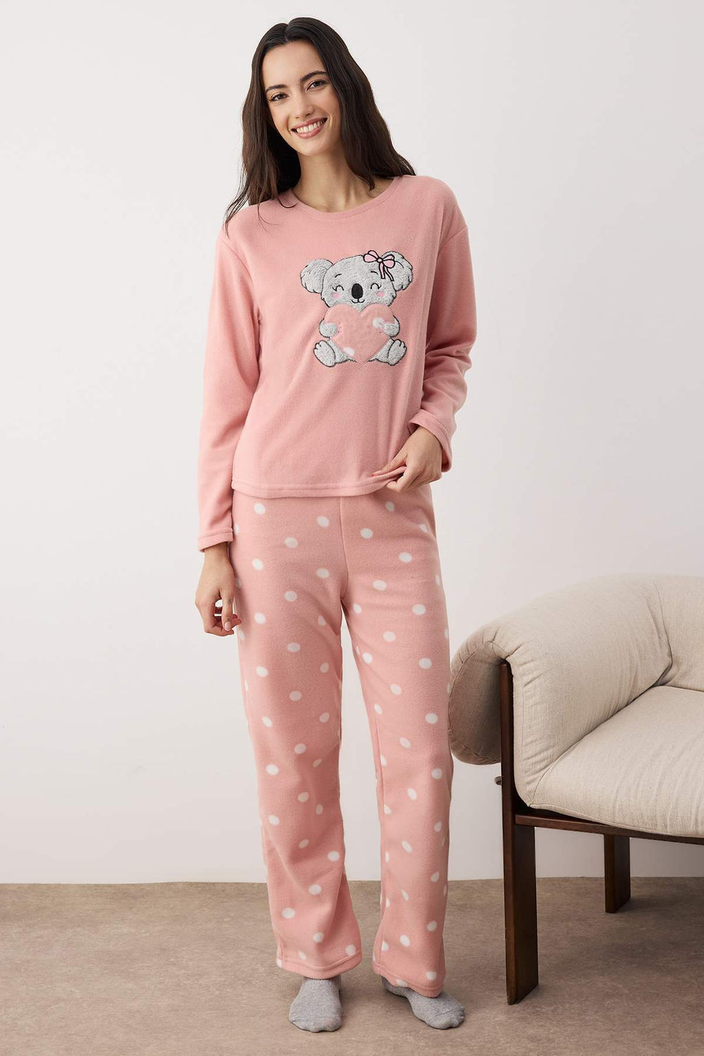 Teen Gul Kurusu Puantiyeli Polar Orme Pijama Tak?m? THMAW26PT00157 - Trendyolmilla фото 2