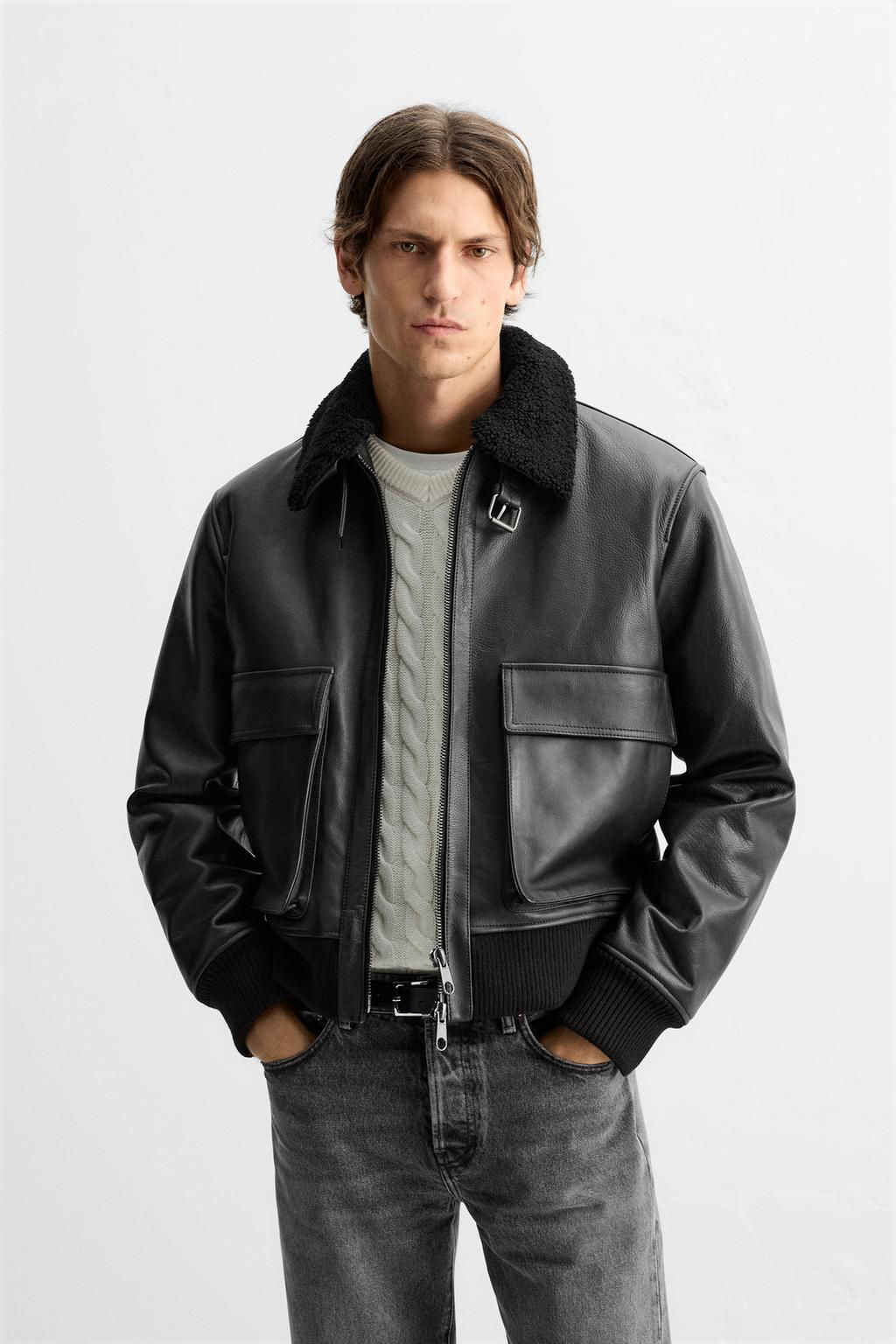 LEATHER BOMBER JACKET - Zara фото 2