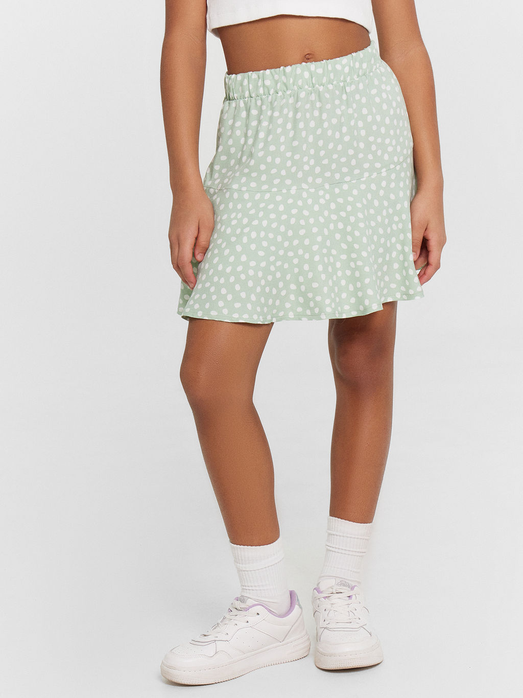 Шорты-юбка для девочек салатовая в горошек - Mark formelle фото 2