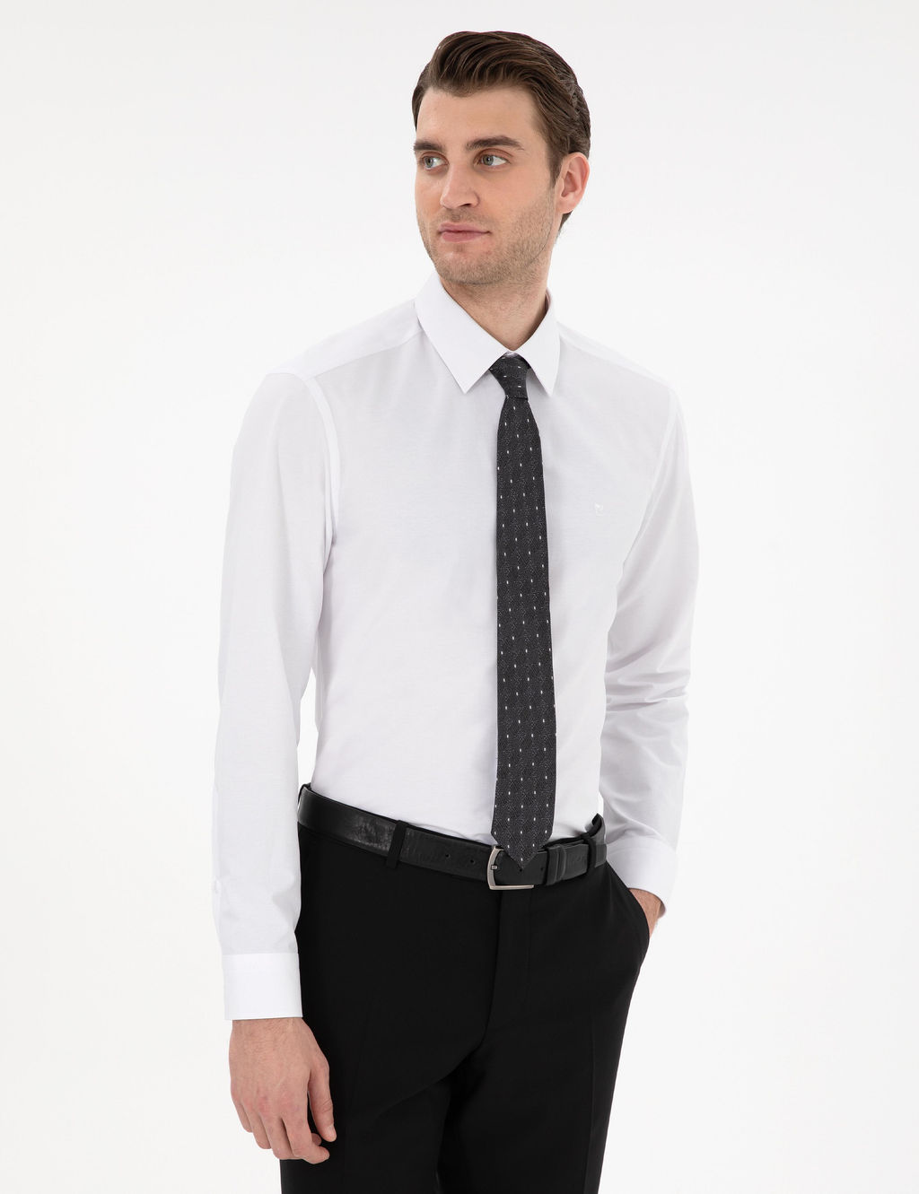 Beyaz Slim Fit Uzun Kollu Basic G_mlek