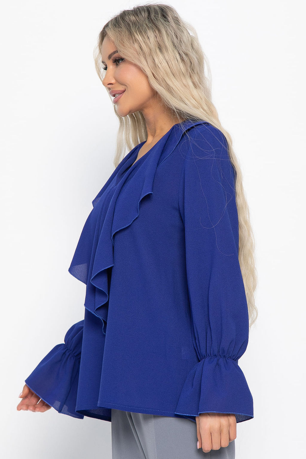 Блуза шифоновая Вэнси (синяя) Б15023-8М