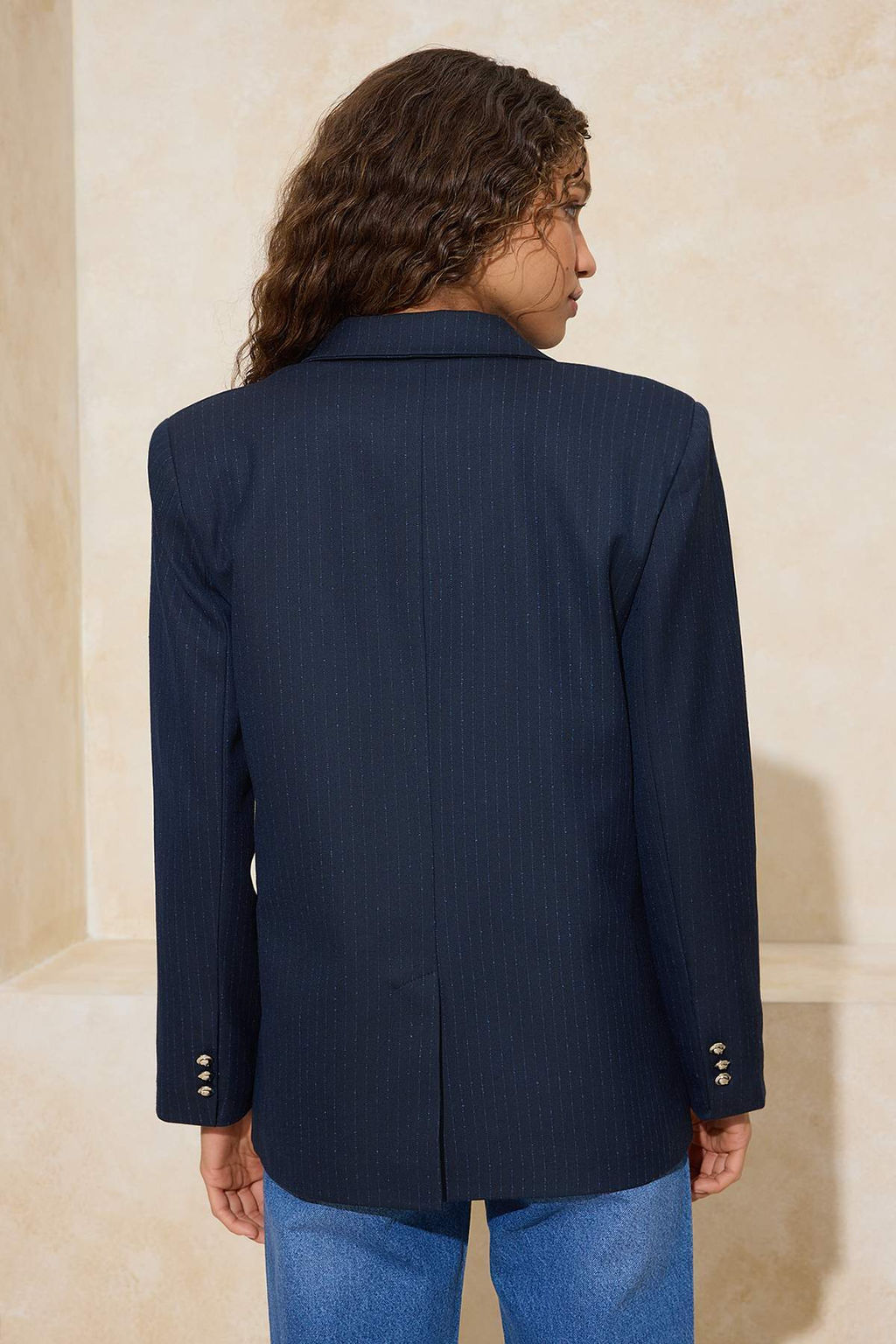 Lacivert Gumus Dugmeli Fitted/Vucuda Oturan Dokuma Astarl? Vatkal? Blazer Ceket TWOSS26BC00015 - Trendyolmilla фото 6