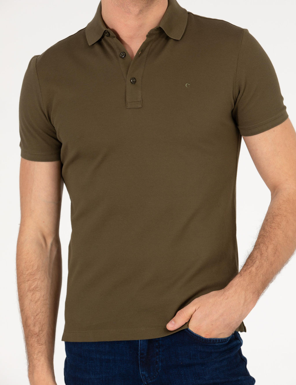 Haki Polo Yaka Slim Fit Basic Merserize T-shirt