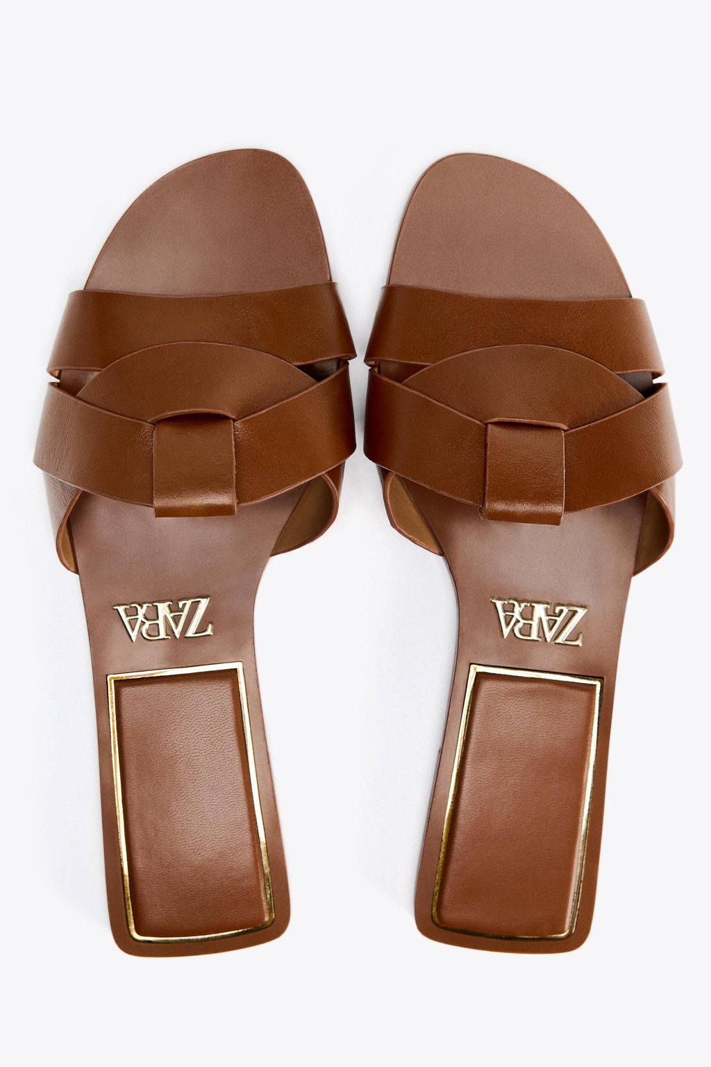 FLAT CRISS-CROSS LEATHER SLIDER SANDALS - Zara фото 12