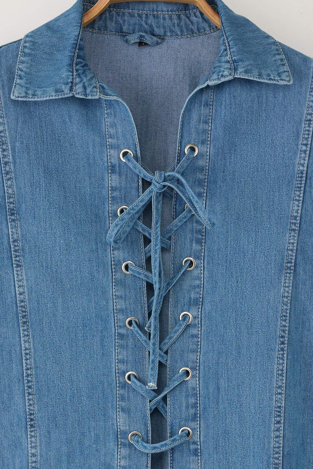 Mavi Kusgozu Baglama Detayl? Denim Gomlek TWOAW26GO00003 - Trendyolmilla фото 6