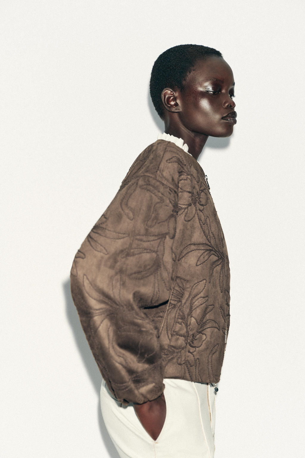 EMBROIDERED FAUX SUEDE BOMBER JACKET - Zara фото 6