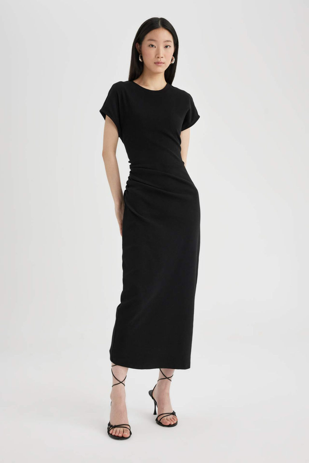 Bodycon Yuvarlak Yaka Basic Duz Fitilli Kaskorse K?sa Kollu Maxi Elbise - Defacto фото 2