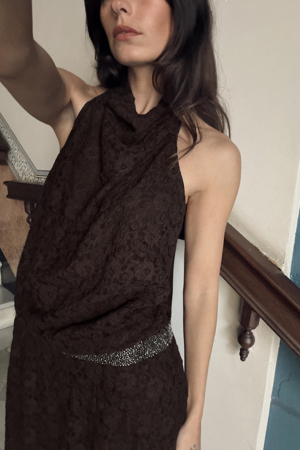 HALTERNECK LACE DRESS WITH SPARKLES - Zara фото 3