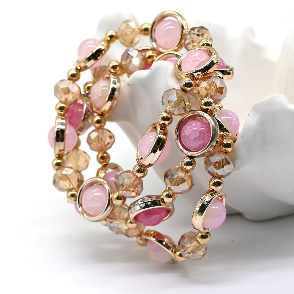 Браслет из полимера шарик 10мм цвет розовый, 16см