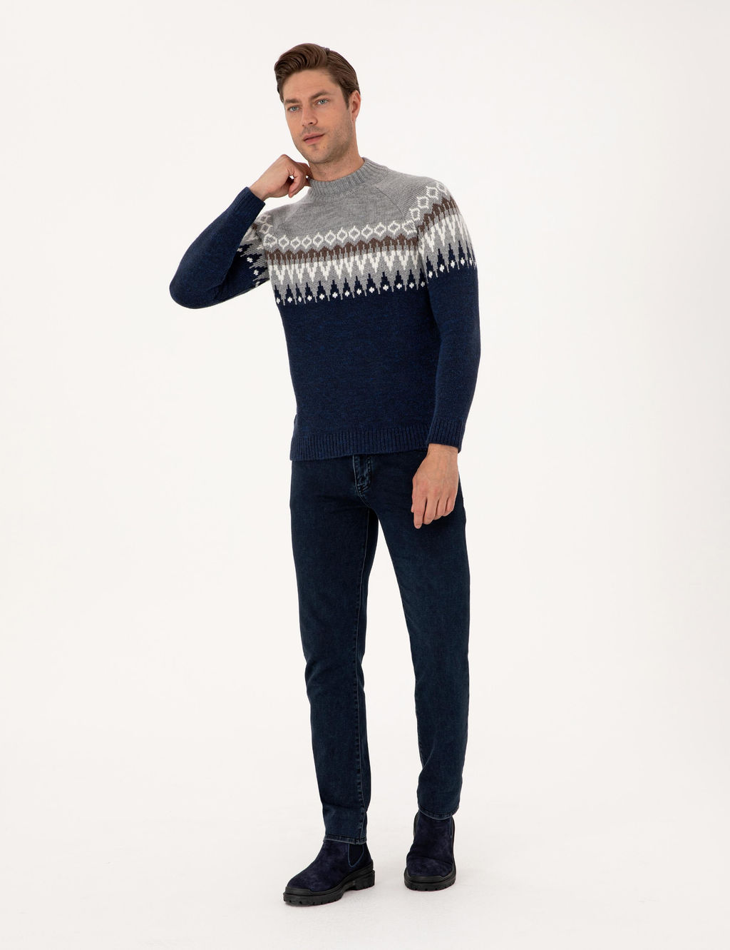 Lacivert Slim Fit _eyrek Yaka Triko Kazak