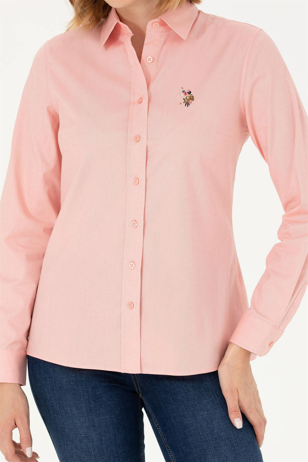 Женская базовая рубашка лососевого цвета с длинным рукавом - U.s. polo assn фото 13