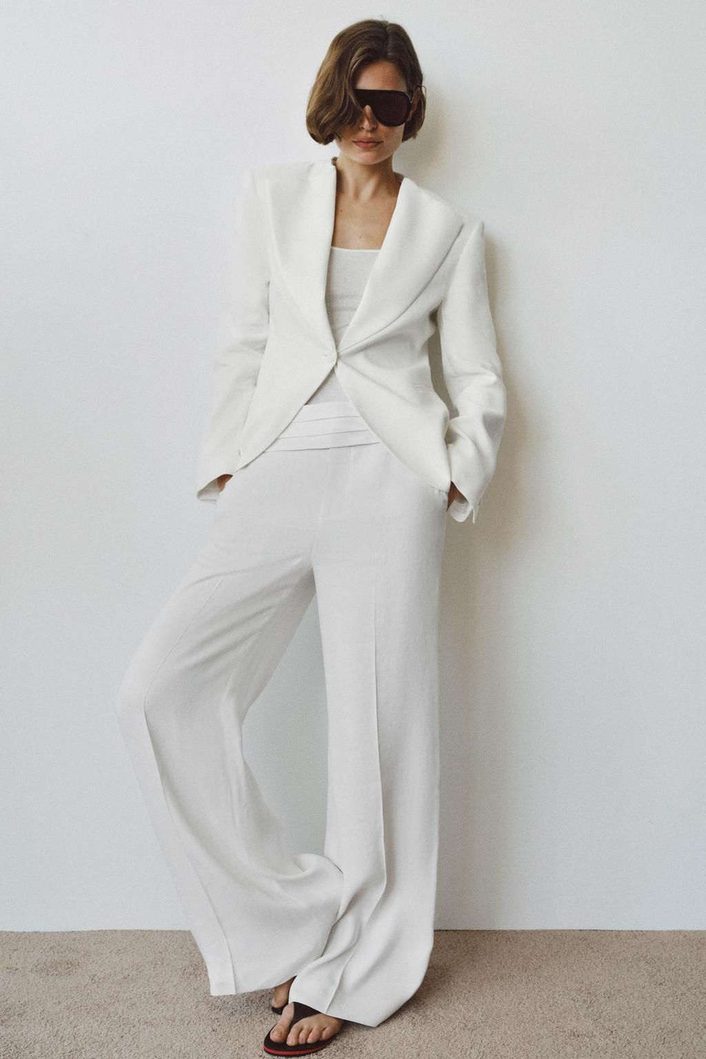 LINEN BLEND CUMMERBUND TROUSERS ZW COLLECTION