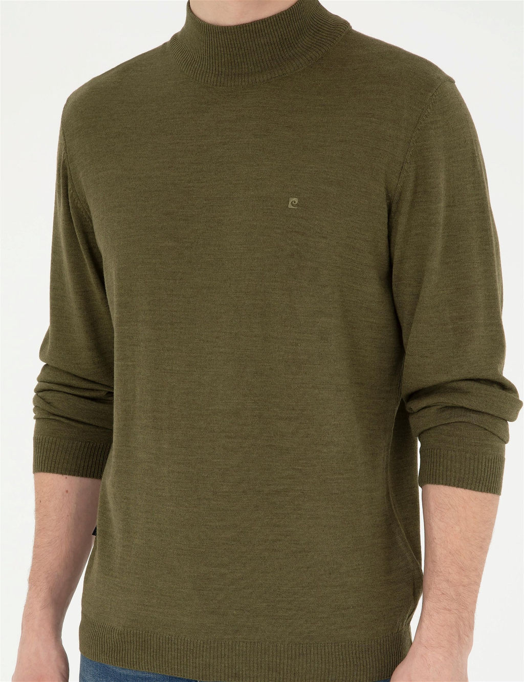 A__k Ye_il Slim Fit Yar_m Bal_k__ Yaka Y_n Kar___ml_ Basic Triko Kazak - Pierre cardin фото 6