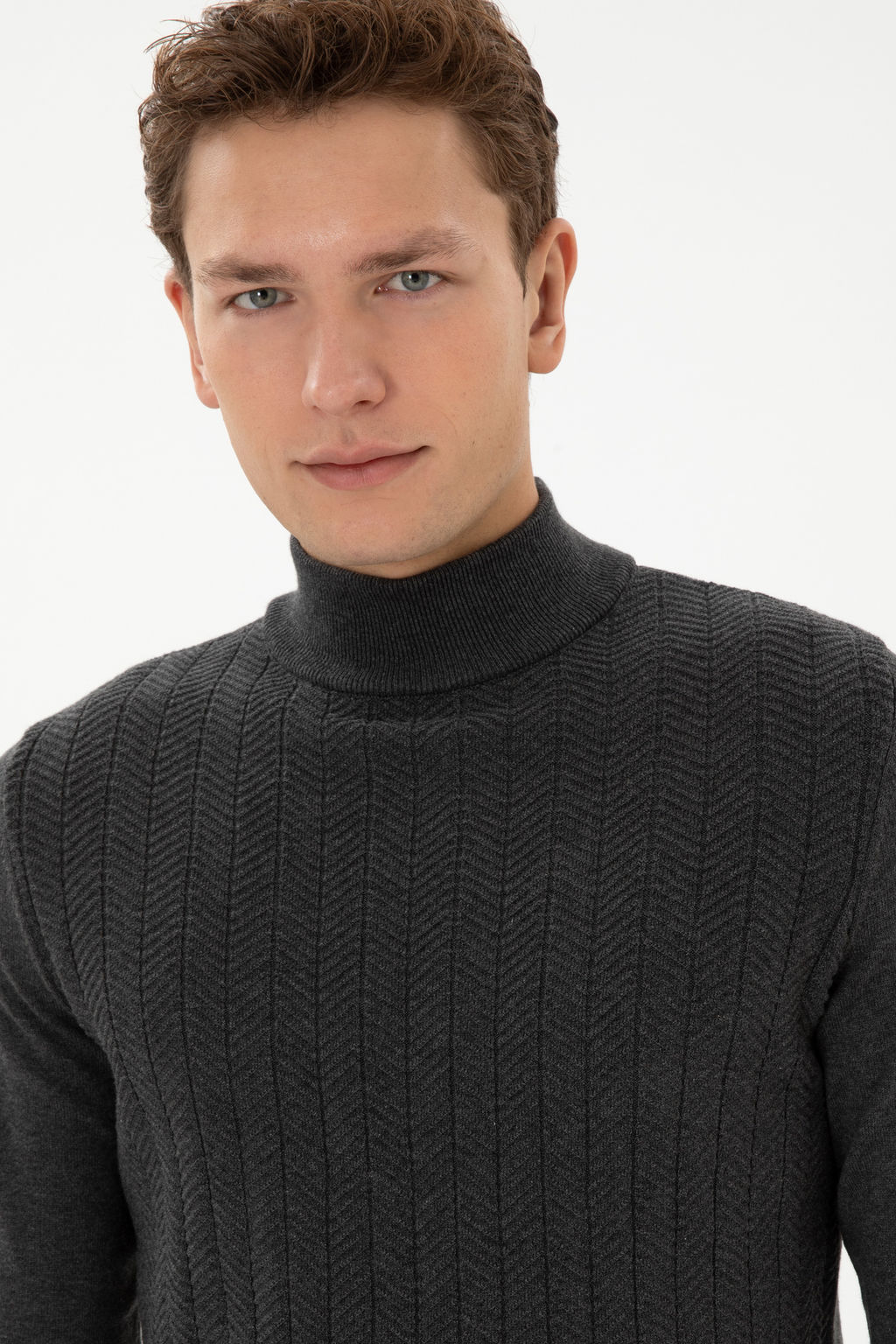 Erkek Slim Fit Yar_m Bal_k__ Yaka Antrasit Melanj Kazak - U.s. polo assn фото 9