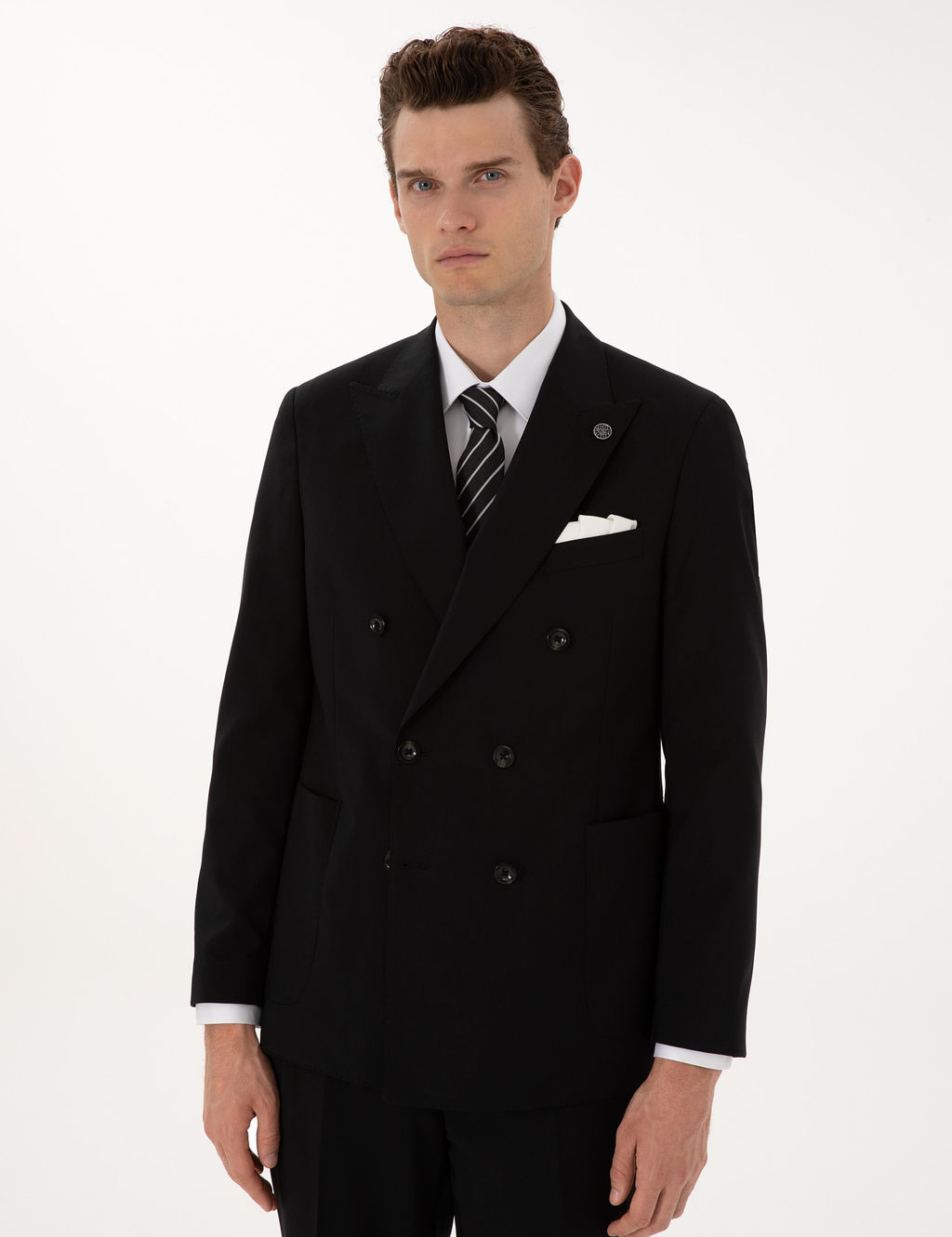 Siyah Ex. Slim Fit %100 Y_n Kruvaze Tak_m Elbise