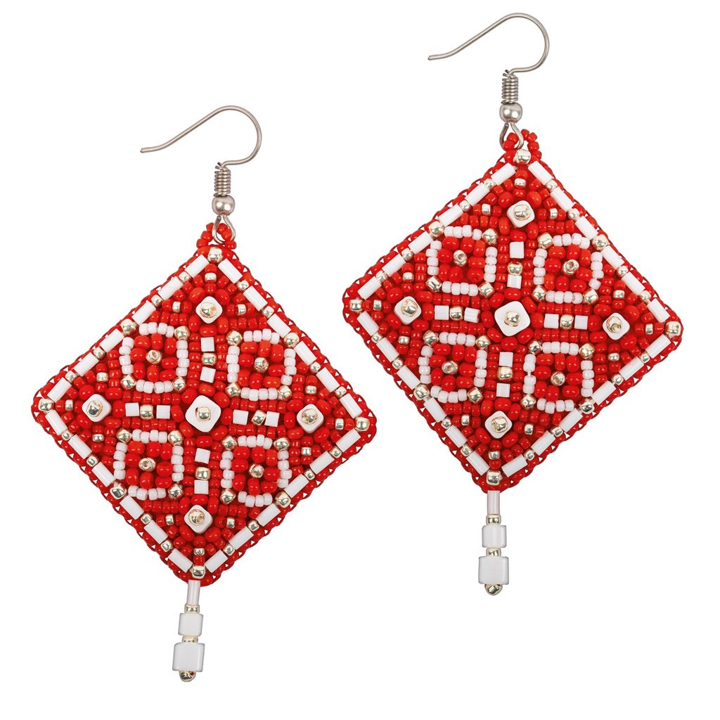 Klart набор для вышивания 10-507 Серьги квадратные. Красный орнамент 4.5 х 4.5 см