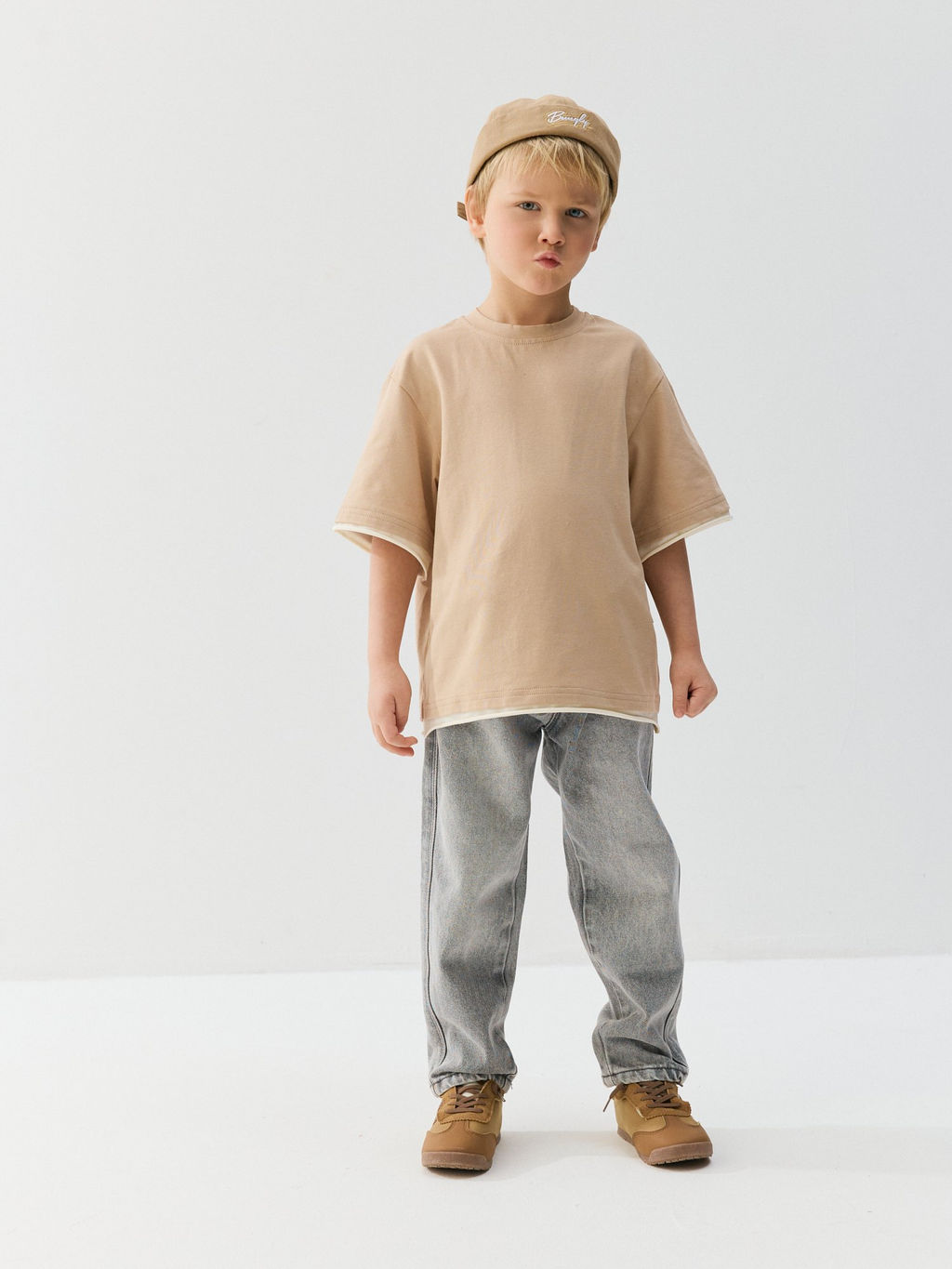 Футболка оверсайз Беж с контрастной отделкой - Bungly фото 3