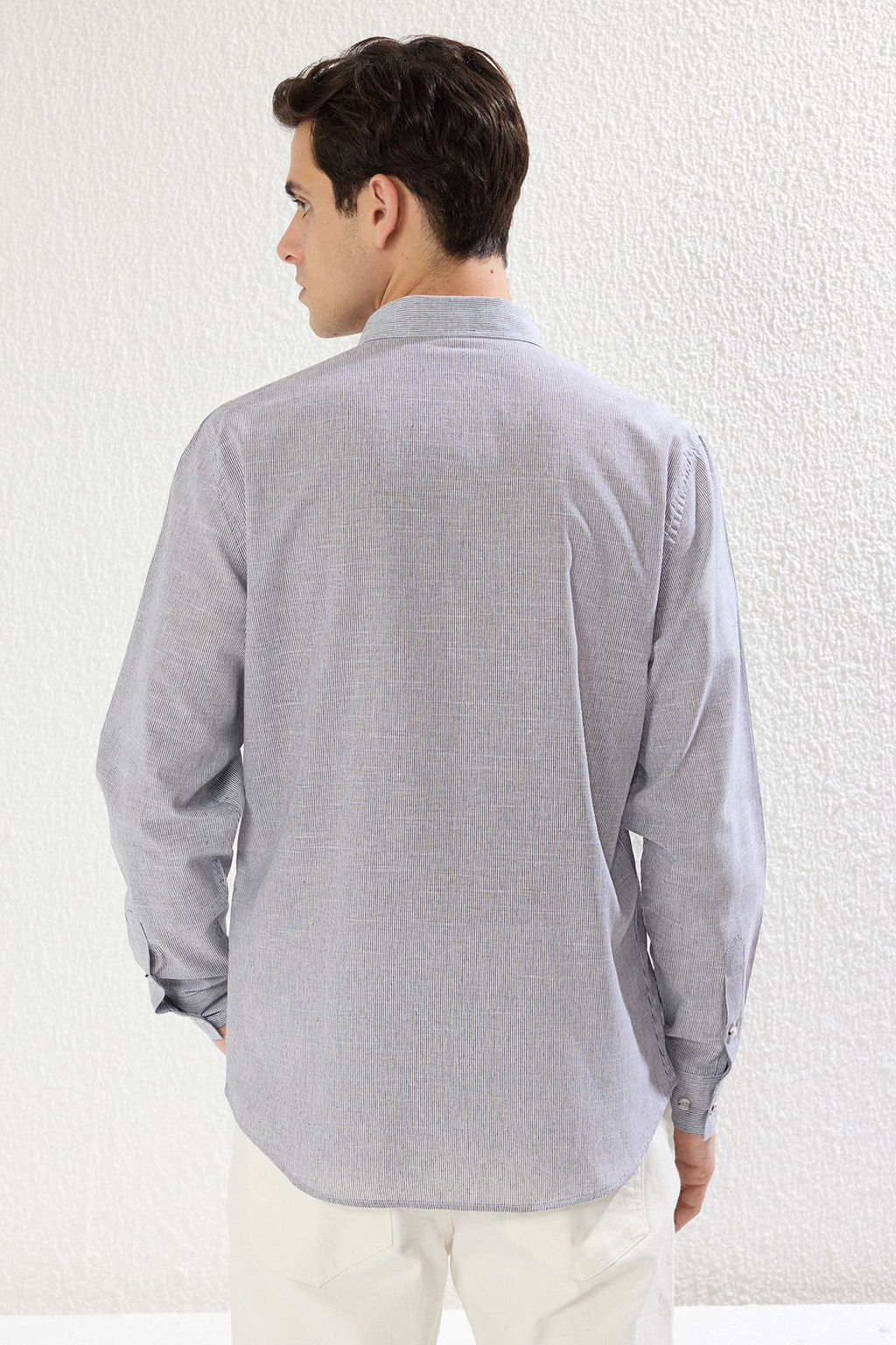 TRENDYOL MAN Lacivert Regular Fit Flaml? Cizgili Nak?sl? S?k Gomlek TMNSS25GO00034 - Trendyolmilla фото 6