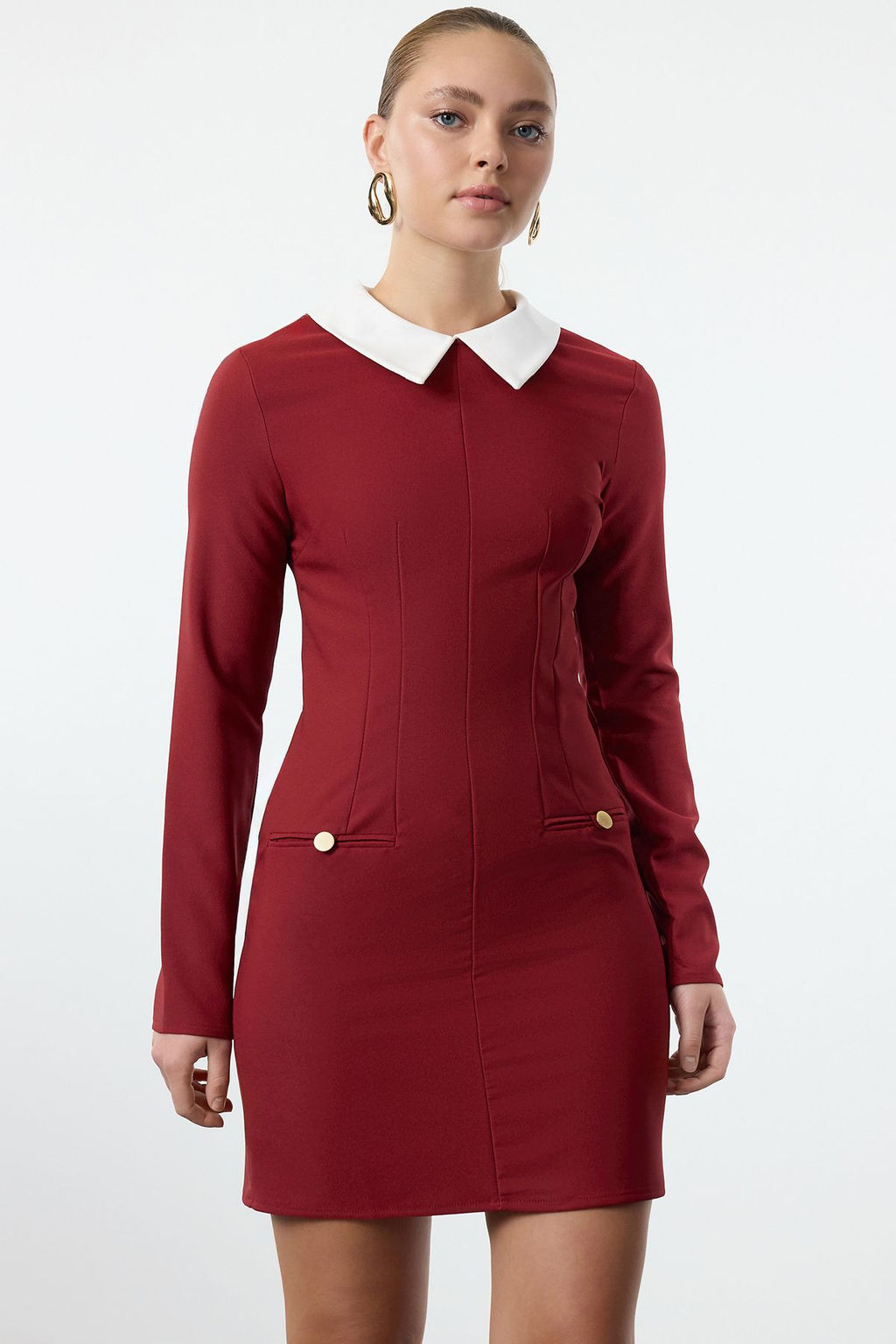TRENDYOLMILLA Bordo Yaka Detayl? Dokuma Elbise TWOAW24EL00298  фото 9