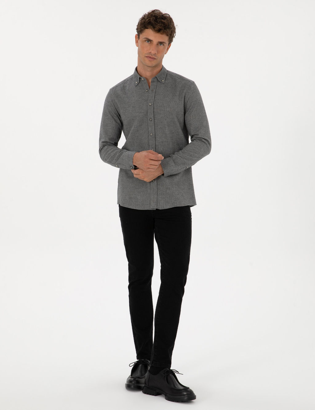 Gri Slim Fit Uzun Kollu G_mlek - Pierre cardin фото 4