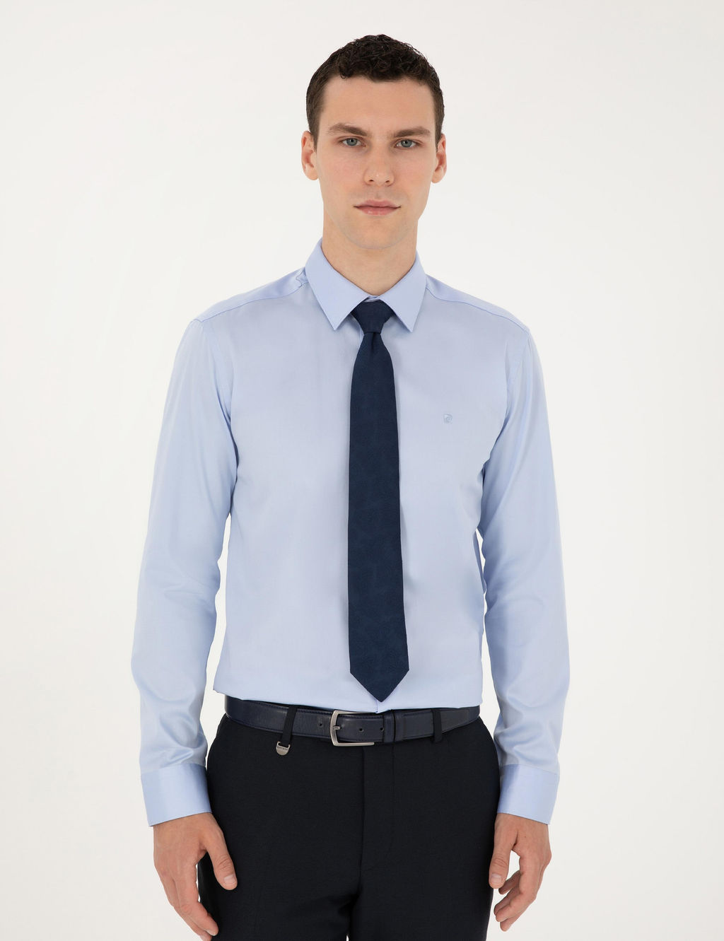 Koyu Mavi Slim Fit Uzun Kollu Basic G_mlek