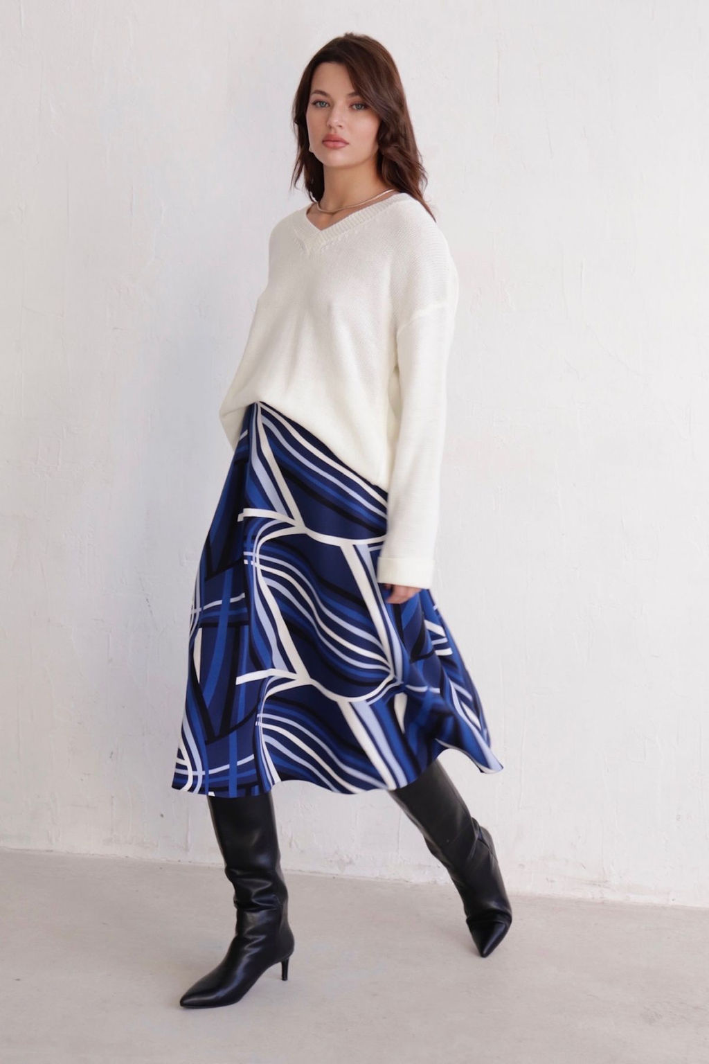 11047 Юбка А-силуэта синяя с принтом - Martichelli фото 8