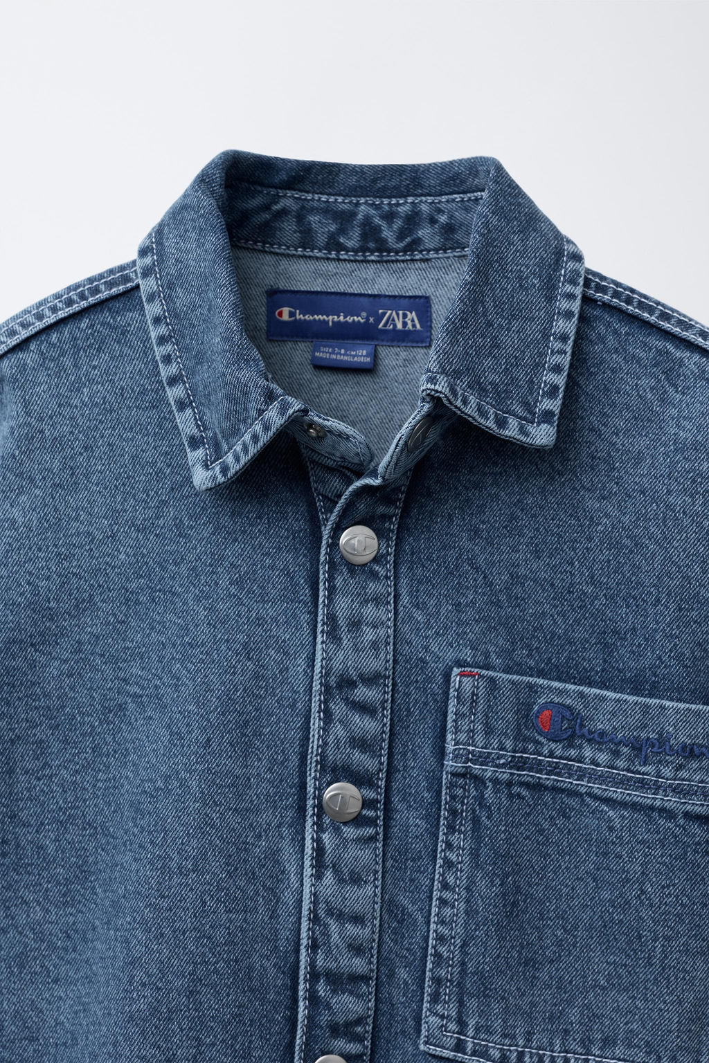 CHAMPION ® X ZARA EMBROIDERED SLOGAN DENIM OVERSHIRT фото 3