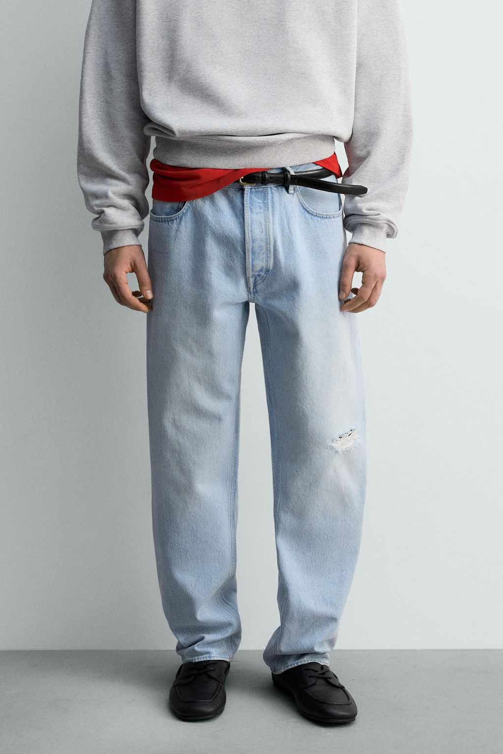 RIPPED STRAIGHT-LEG JEANS - Zara фото 19