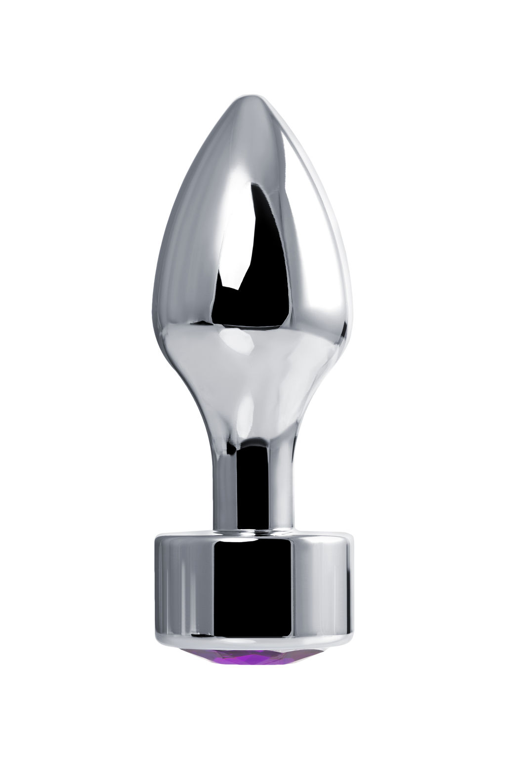 Анальная втулка Штучки-дрючки, металл, серебряная, с кристаллом фиолетовым, 9,5 см, 3,5 см, 130  фото 3