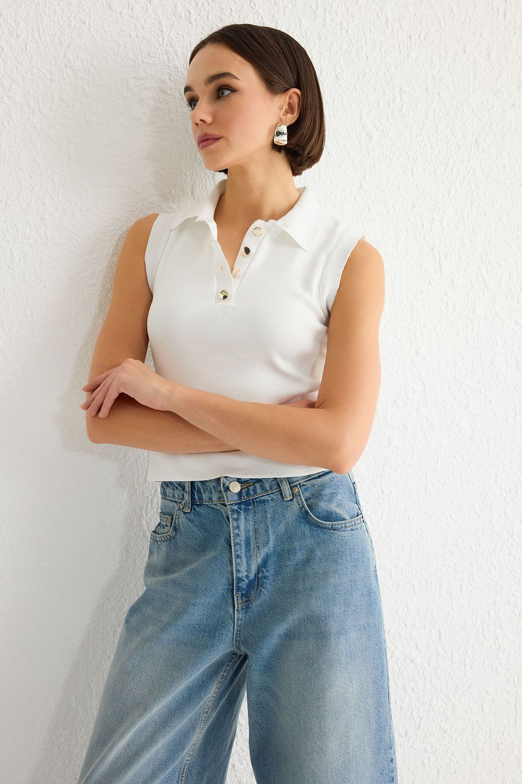 Trendyolmilla Lacivert Polo Yaka Renk Bloklu Triko Bluz TWOSS24BZ00244 фото 7