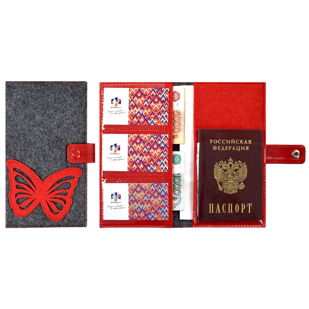 Органайзер-обложка д/путешествий арт.45283/30 ФЕТР ГРАФИТ.+ФЕТР КРАСНЫЙ+САРИФ КРАСНЫЙ - Феникс+ фото 7