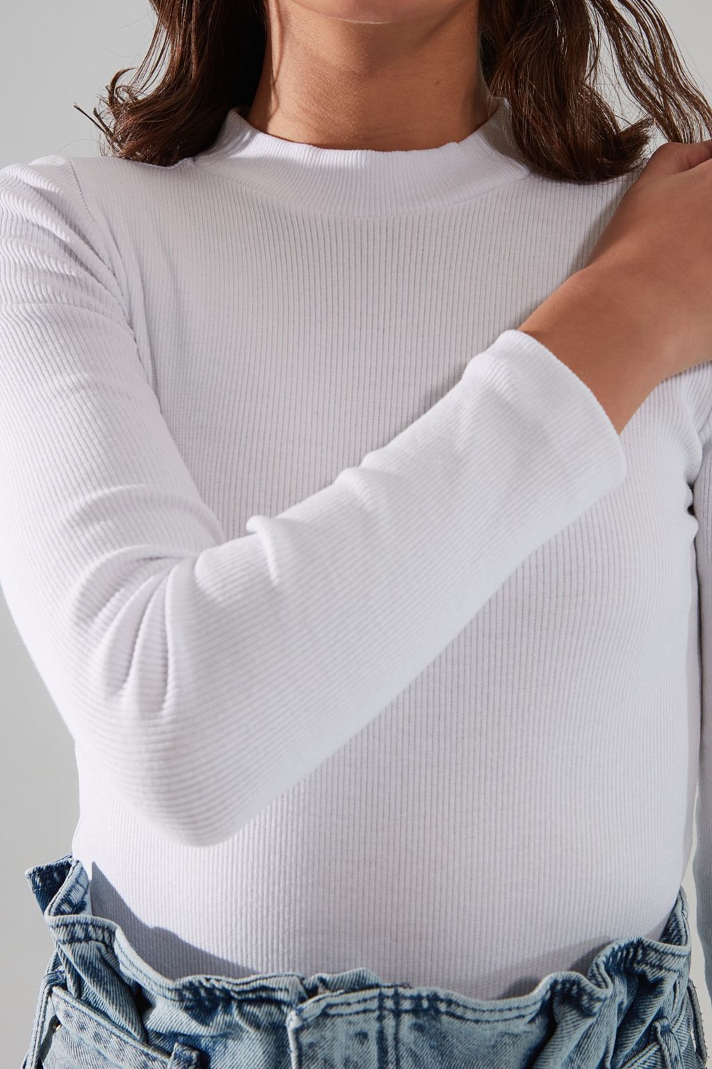 TRENDYOLMILLA Beyaz Fitted/Vucuda Oturan Dik Yaka Fitilli Alttan C?tc?tl? Esnek Orme Body TWOAW20BD0011 фото 4