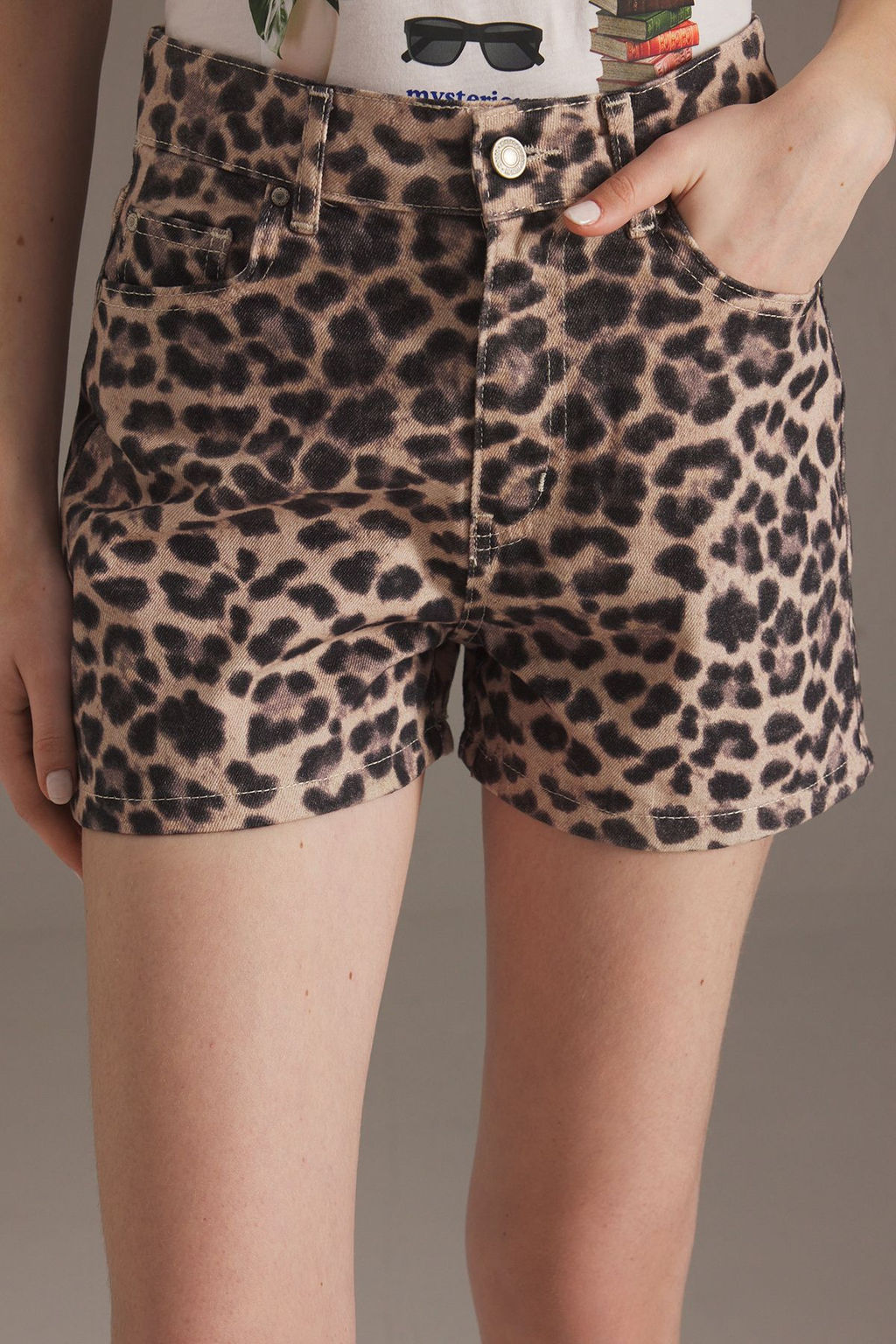 TRENDYOLMILLA Cok Renkli Leopar Bask?l? Yuksek Bel Denim Sort TWOSS25SR00076 фото 3