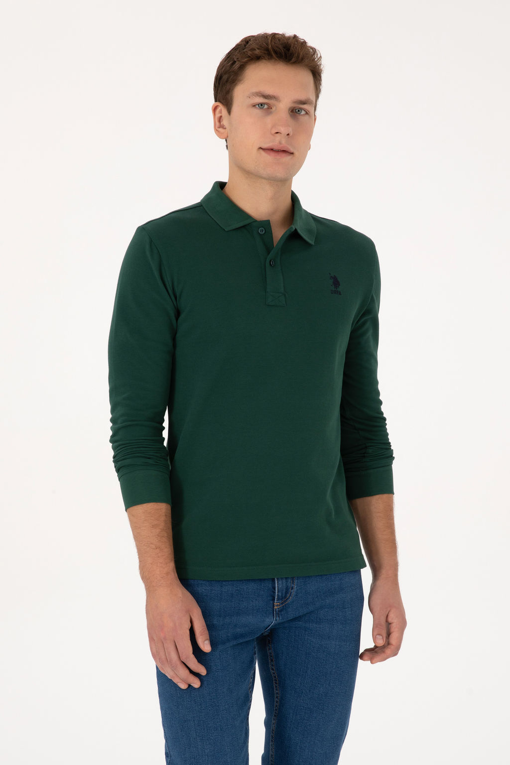 Erkek Slim Fit Polo Yaka Koyu Ye_il Basic Sweatshirt - U.s. polo assn фото 17