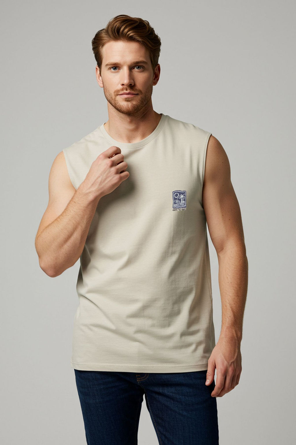 TRENDYOL MAN Tas Oversize/Genis Kesim %100 Pamuklu Nak?sl? Atlet TMNSS25AL00004