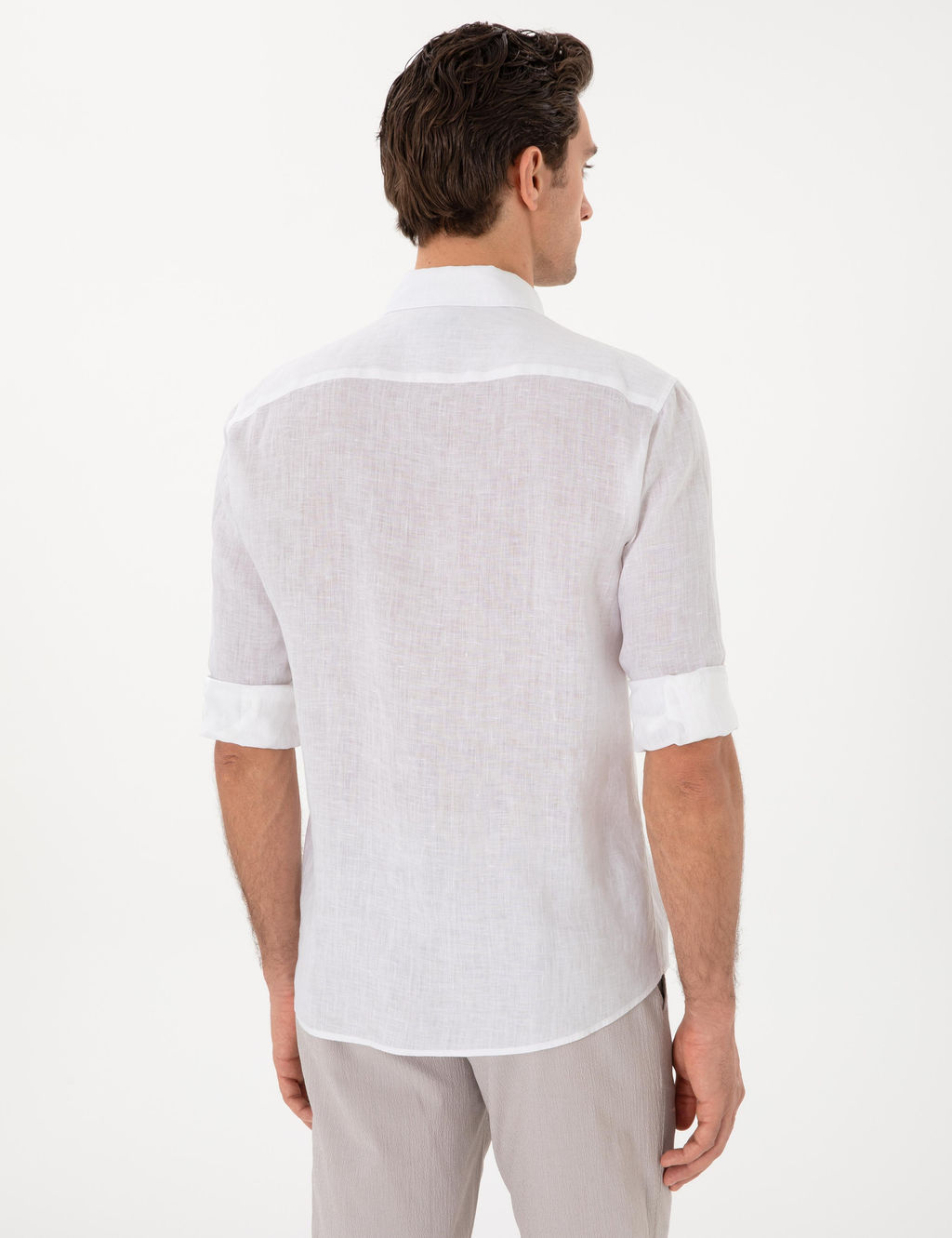 Beyaz Regular Fit %100 Keten G_mlek