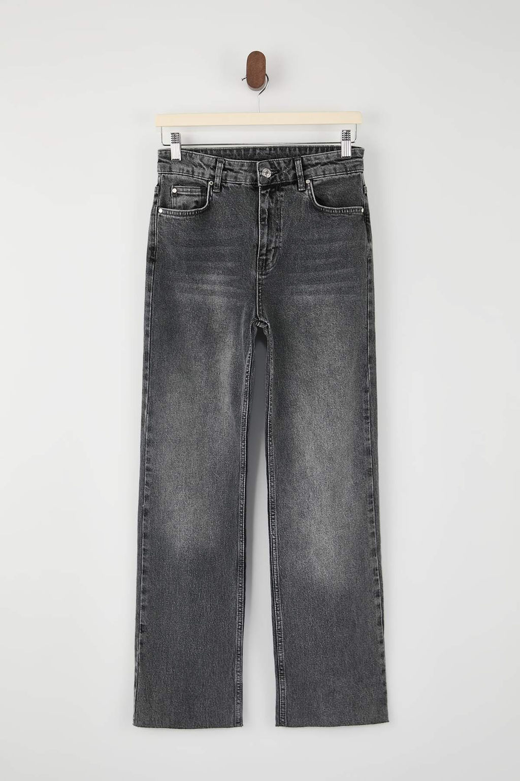 Mavi Kesik Paca Yuksek Bel Az Esnek Straight Duz Kesim Jeans TWOSS26JE00094 - Trendyolmilla фото 3