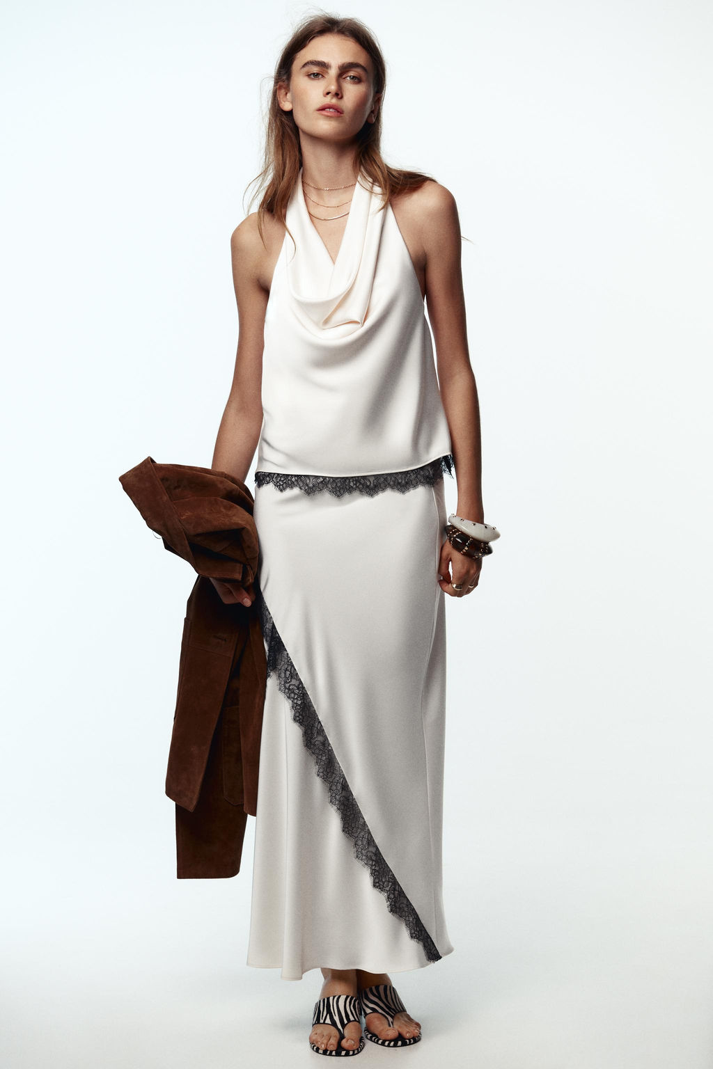 SATIN MIDI SKIRT WITH LACE - Zara фото 16