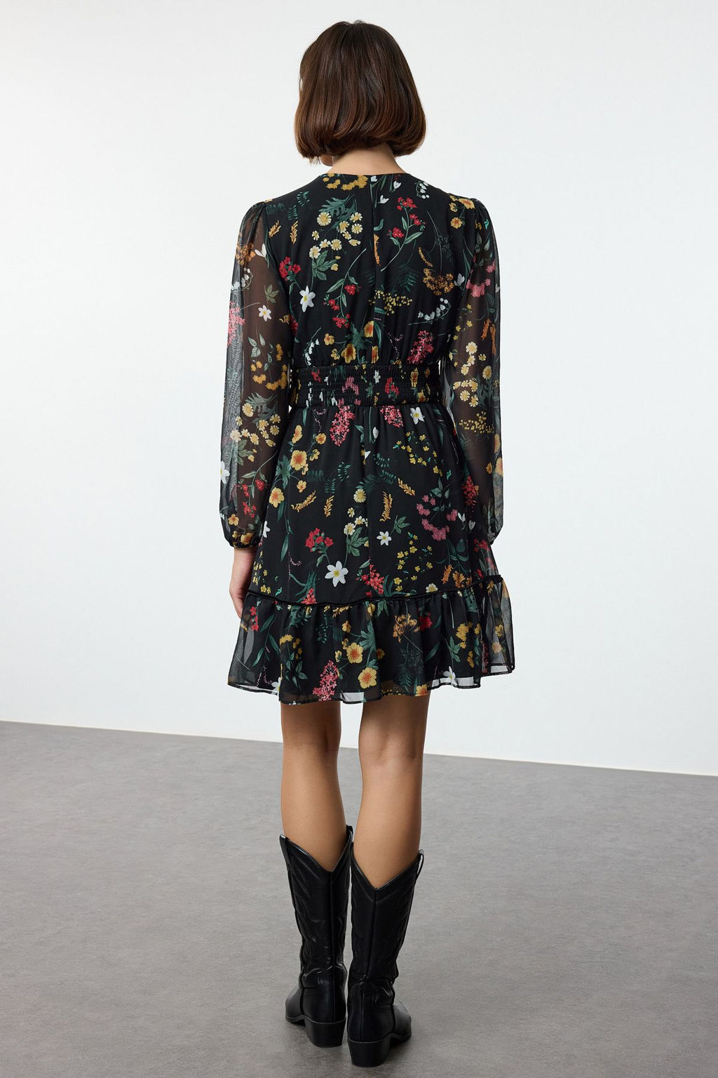 TRENDYOLMILLA Cok Renkli Gipe Detayl? Etegi Volanl? Astarl? Sifon Dokuma Elbise TWOAW24EL00485  фото 5