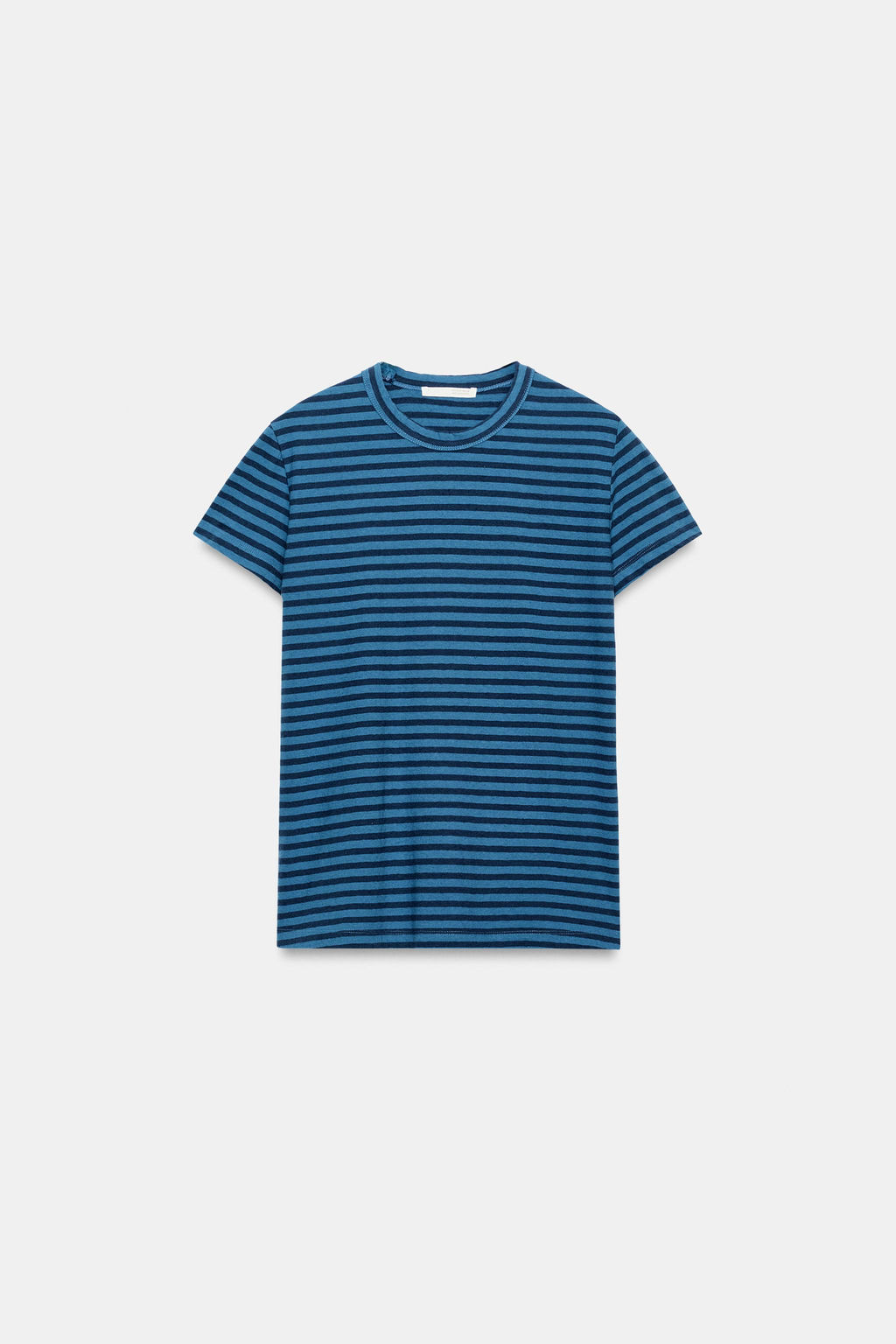 CAMISETA RAYAS ALGOD?N Y LINO / Azul / ?ndigo