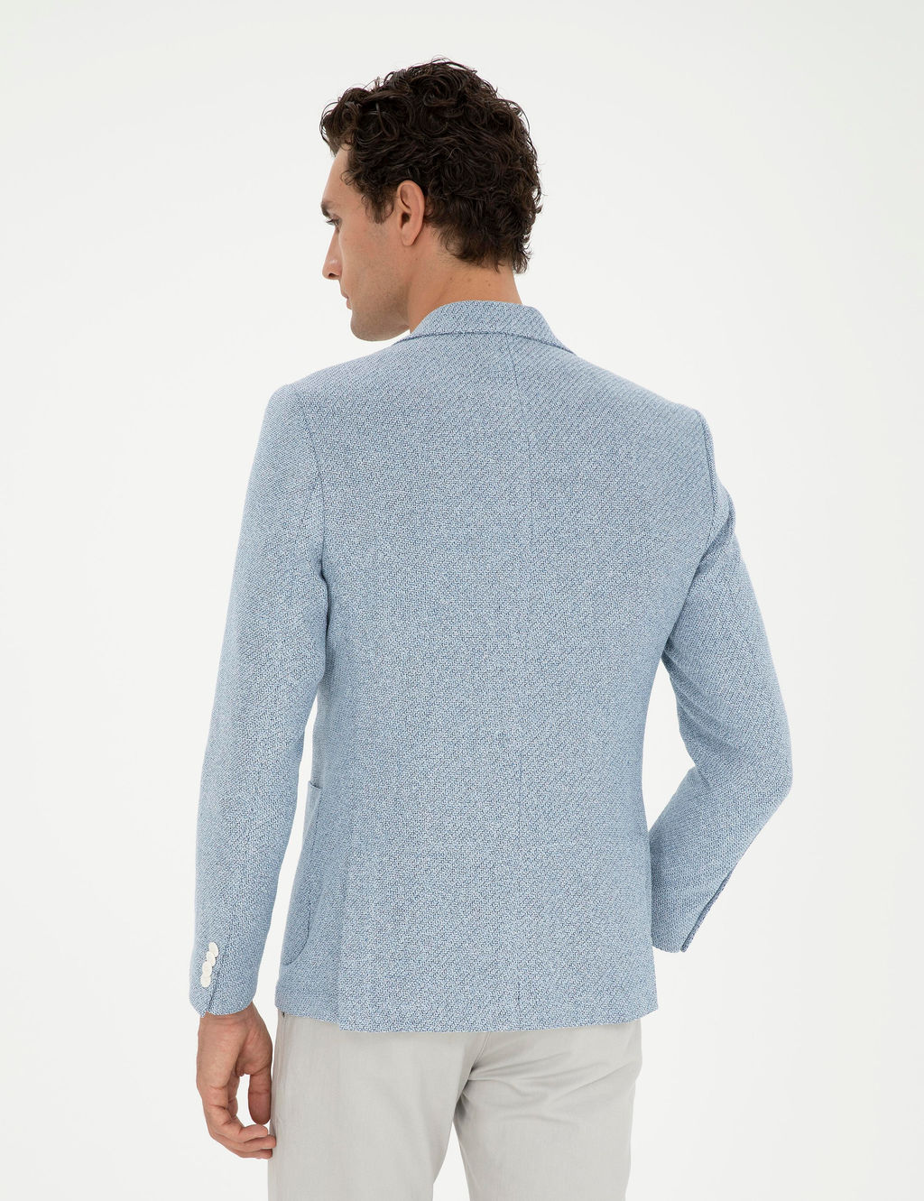 A__k Mavi Slim Fit Keten Kar___ml_ Ceket